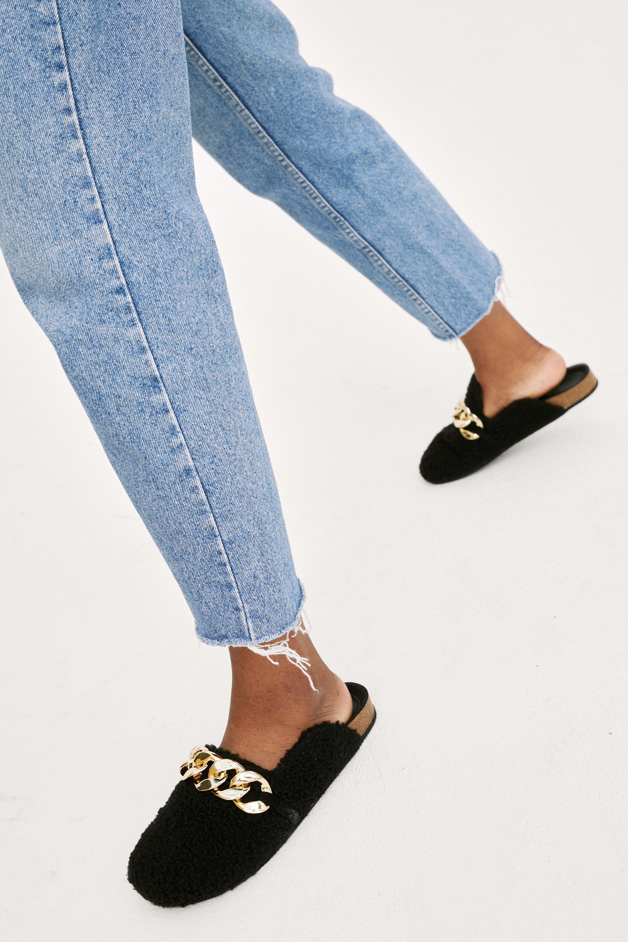 faux fur loafer mules