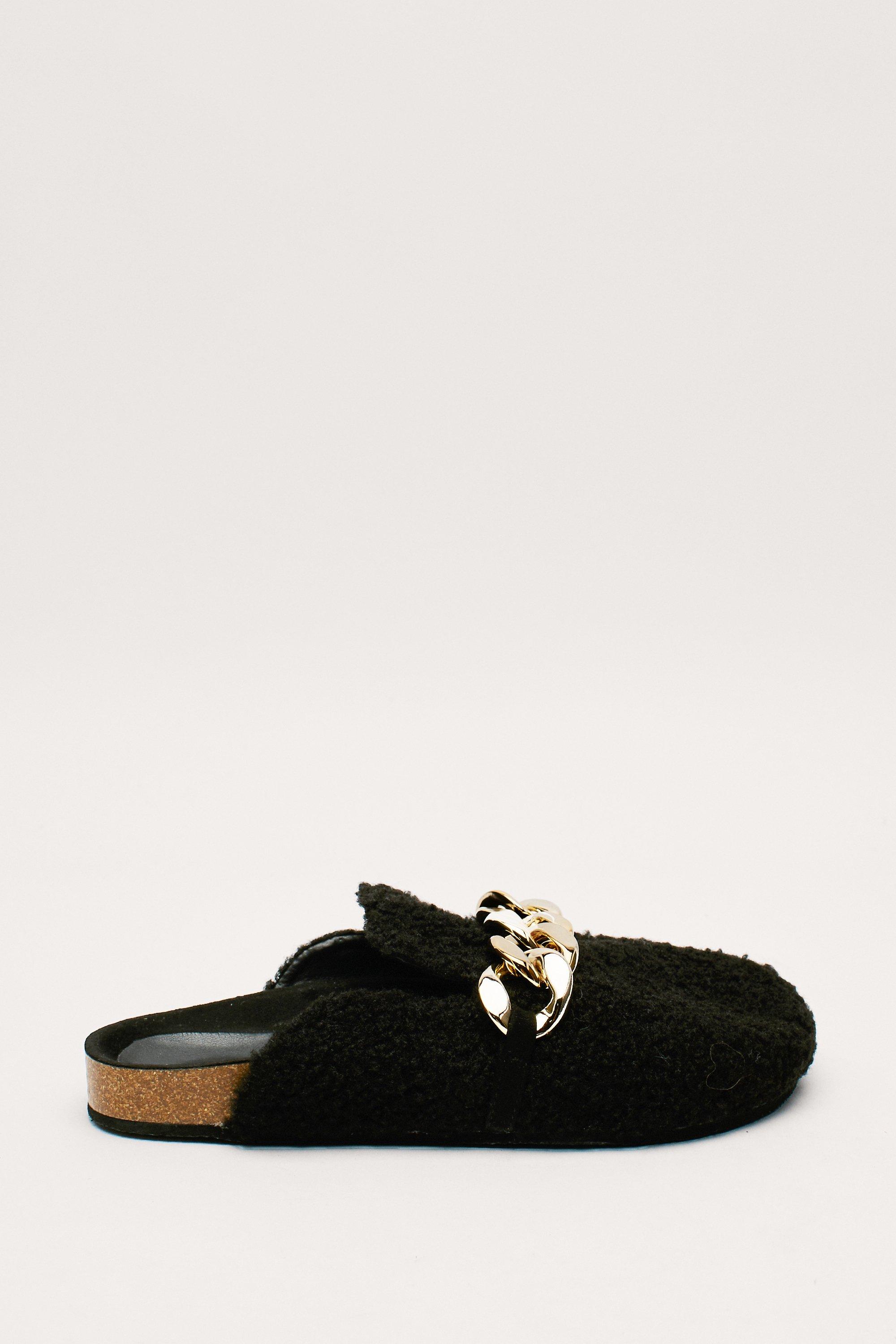 Faux Fur Chain Footbed Mules