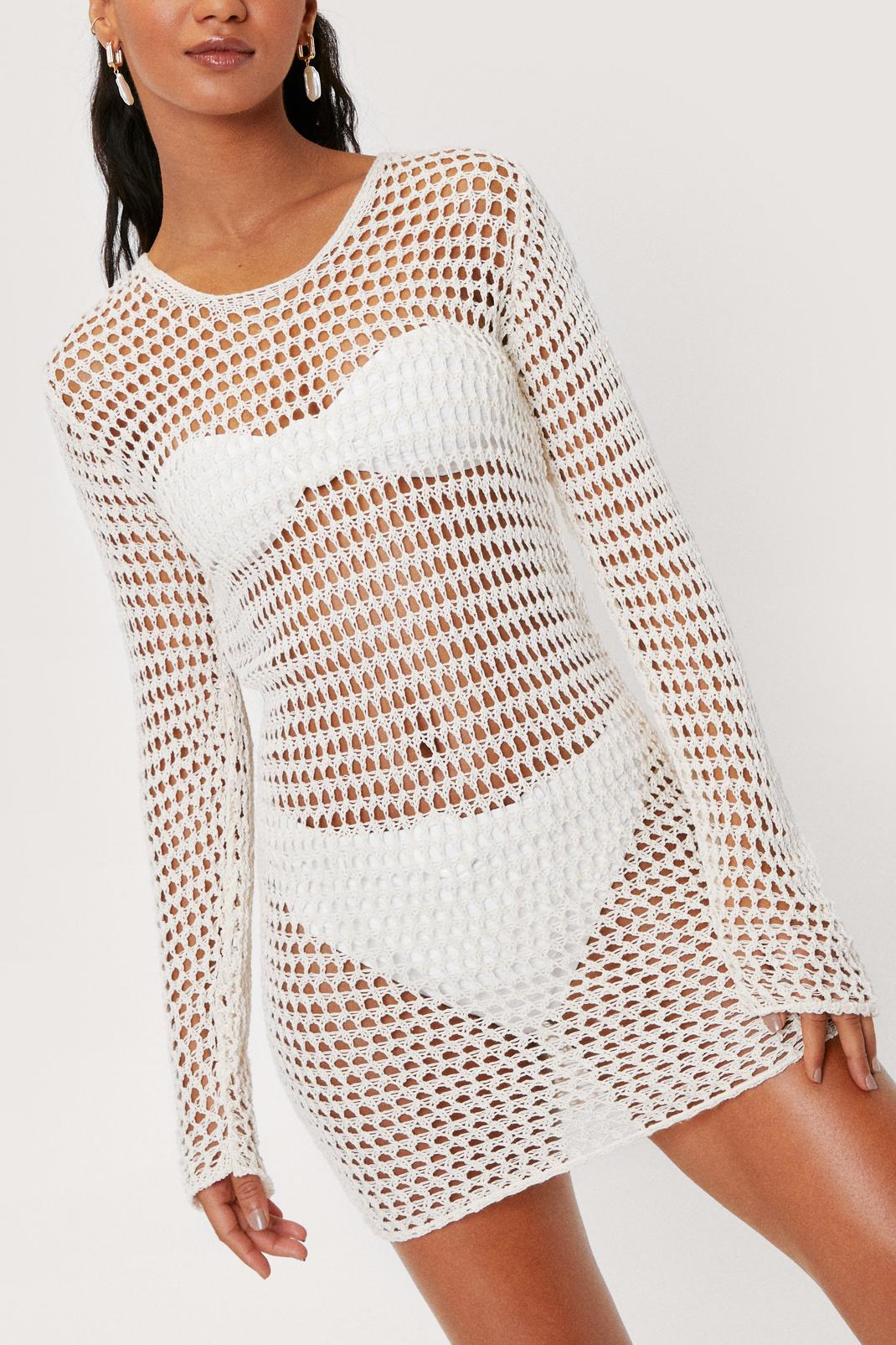 123 Crochet Low Back Mini Beach Cover Up Dress image number 2
