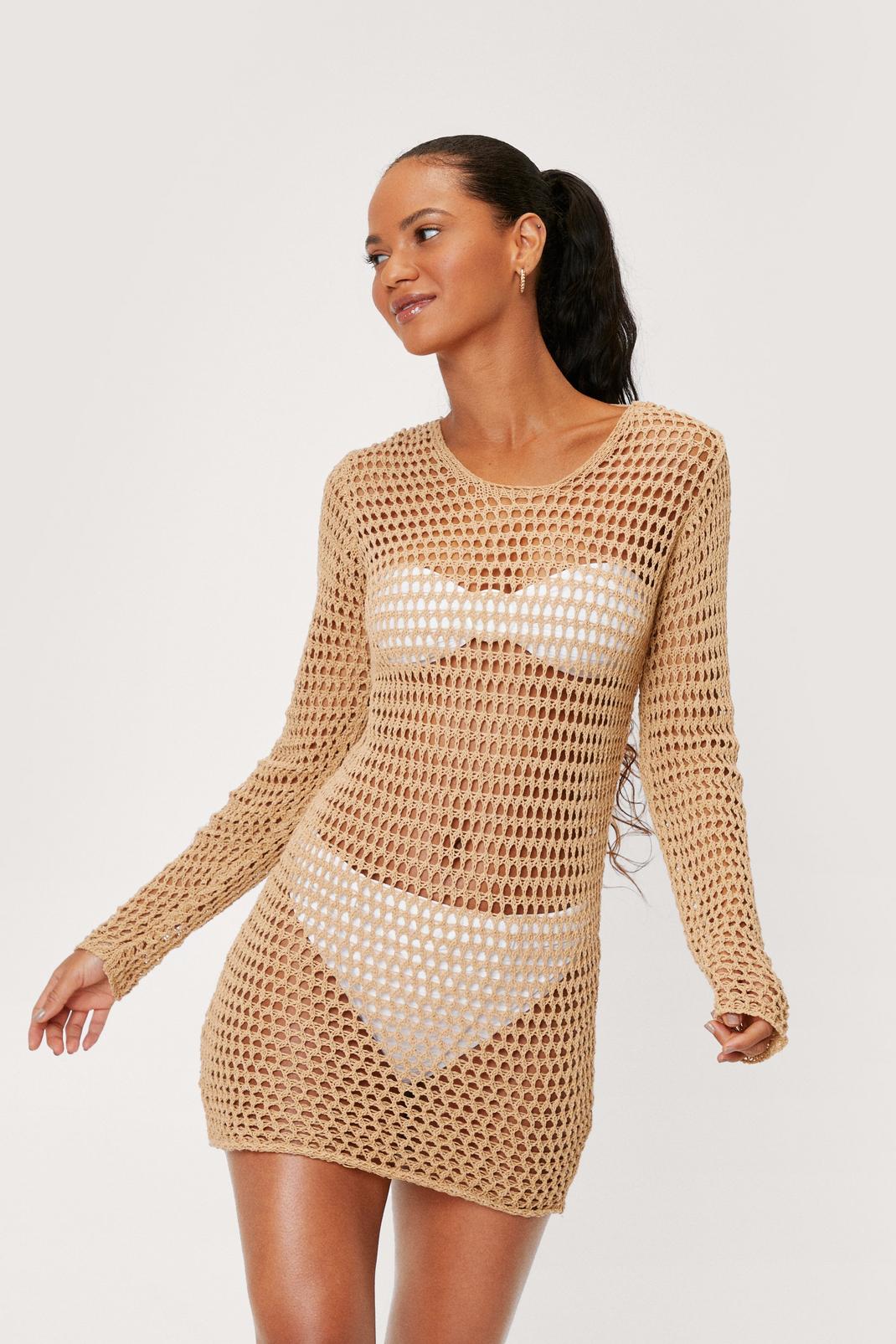 Sand Crochet Low Back Mini Beach Cover Up Dress image number 1