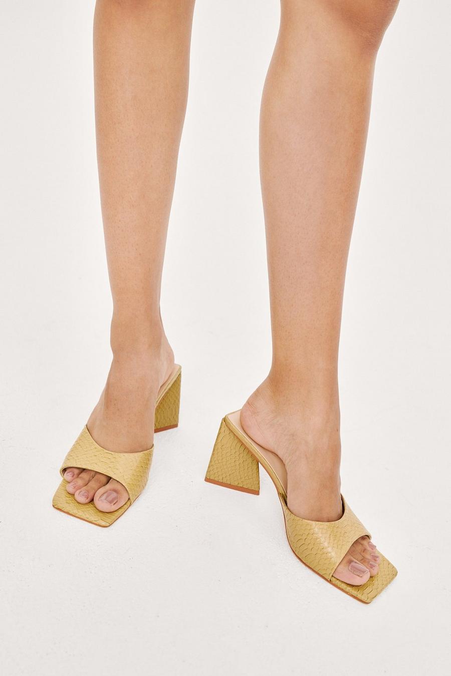 Faux Leather Block Heeled Mules