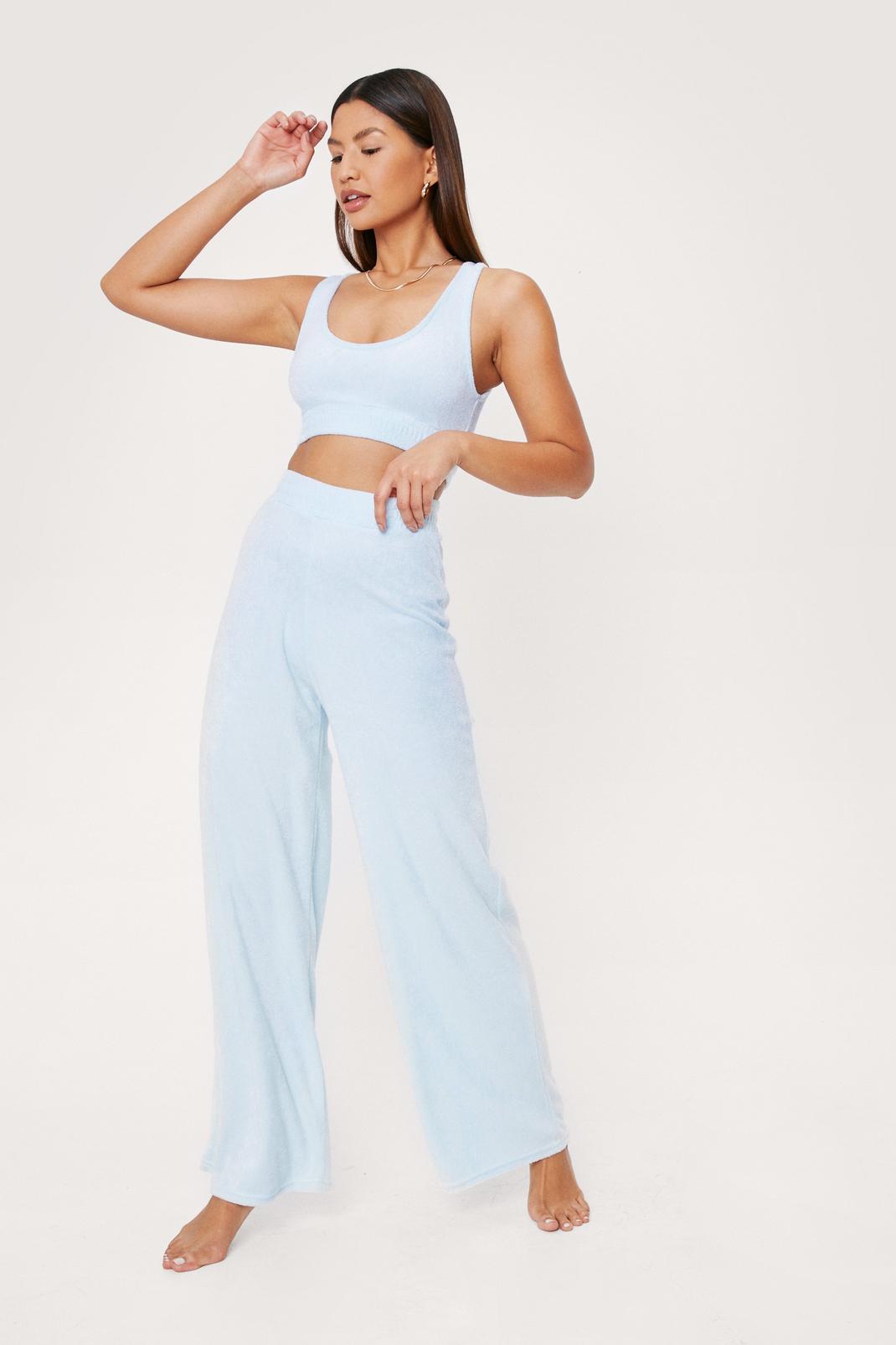 Pale blue Towelling Wide Leg Beach Trousers image number 1