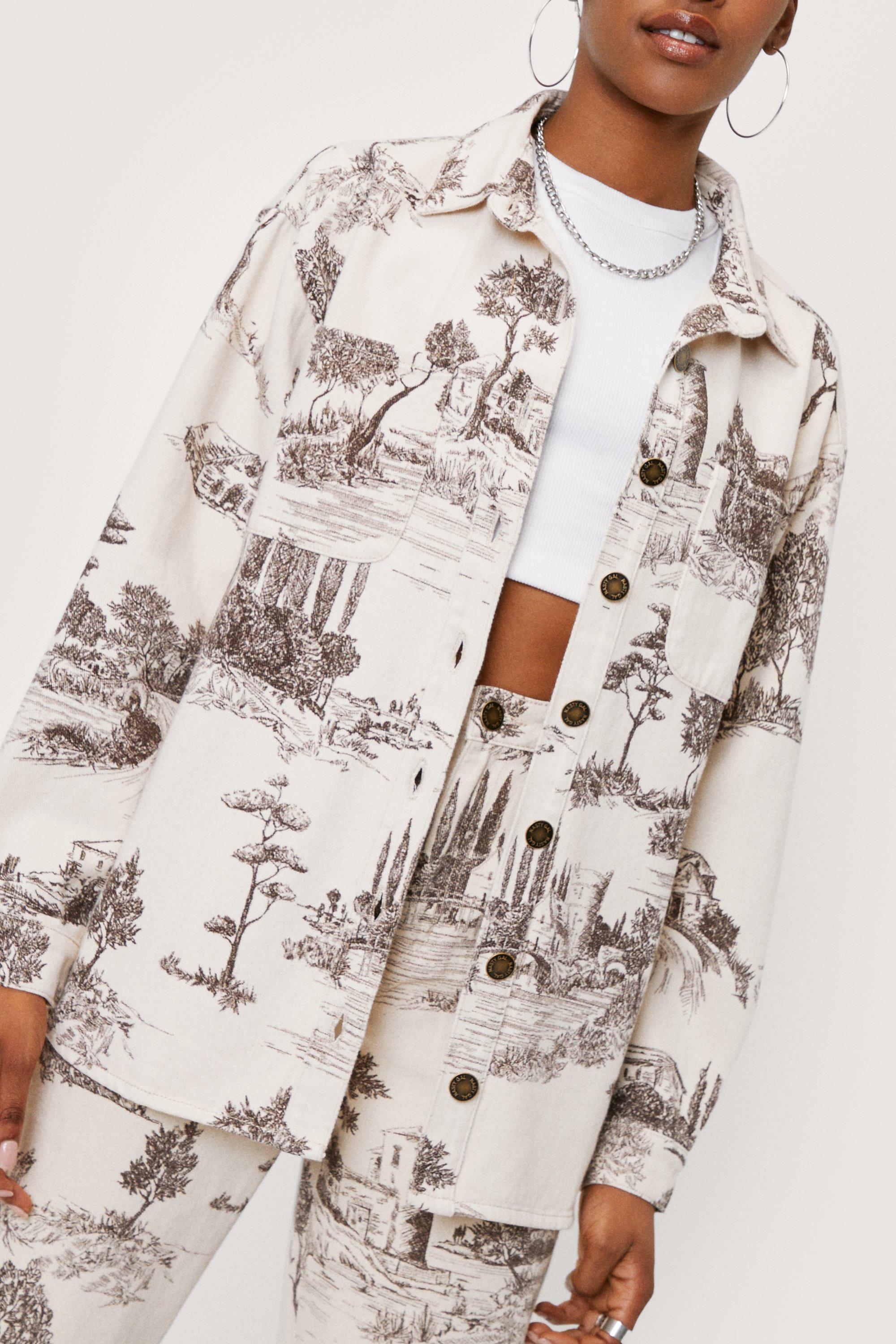 Landscape Printed Oversized Denim Shirt