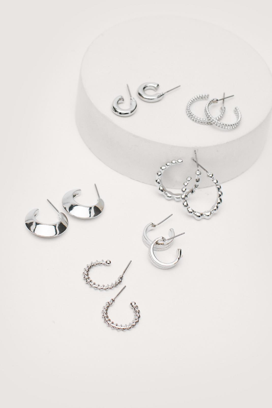 Silver Textured Hoop 6 Pc Earrings Set image number 1