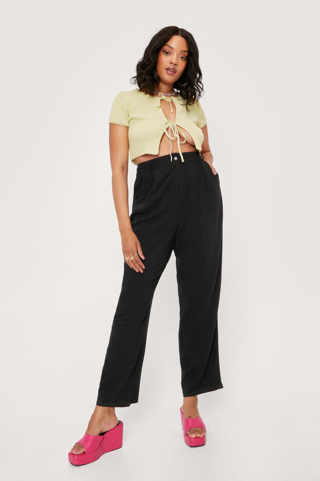 105 Plus Size Linen Look Tapered Trousers image number 1