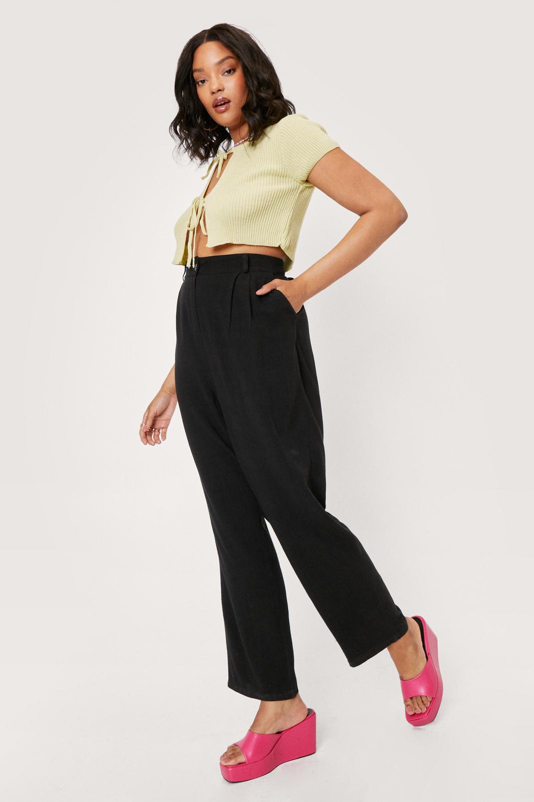 105 Plus Size Linen Look Tapered Trousers image number 2