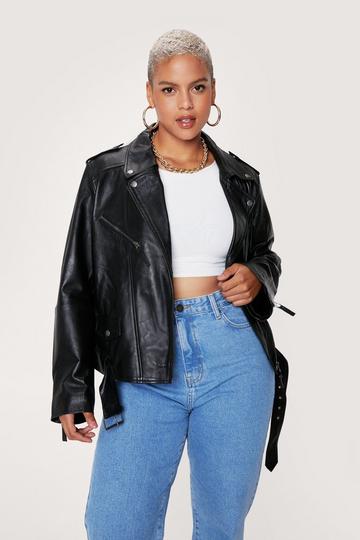 Plus Size Real Leather Oversized Biker Jacket black