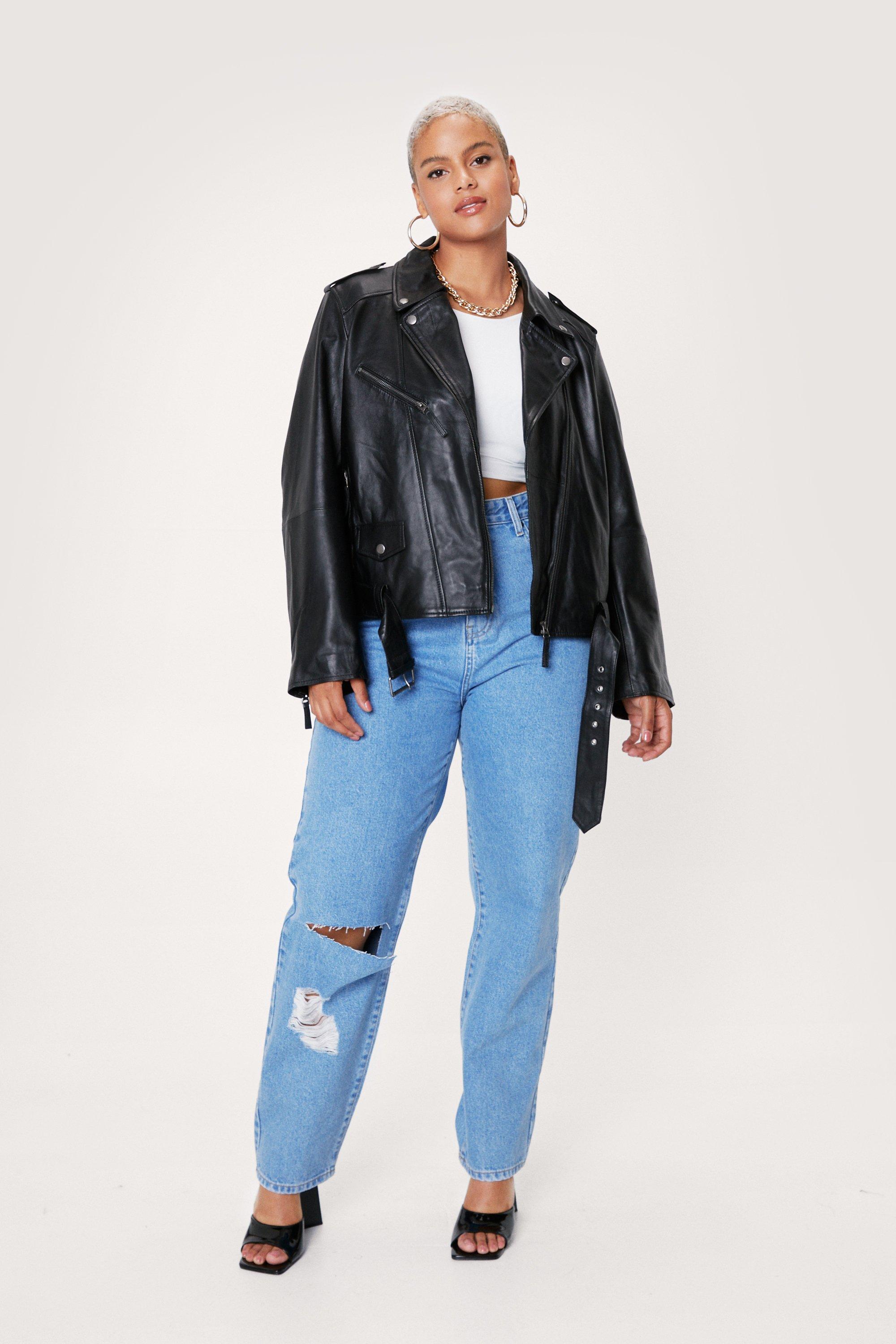 Plus Size Real Leather Oversized Biker Jacket