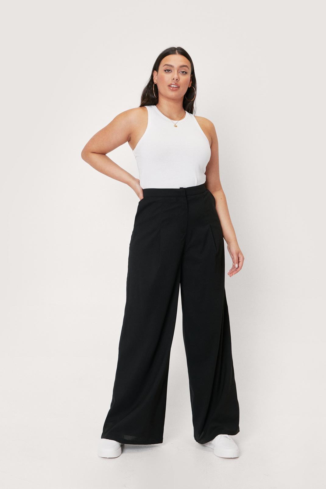 WHLBF Women's Plus Size Clearance Pants Solid Color Straight Wide Leg  Trousers with Pocket Black 14(XXXL) 