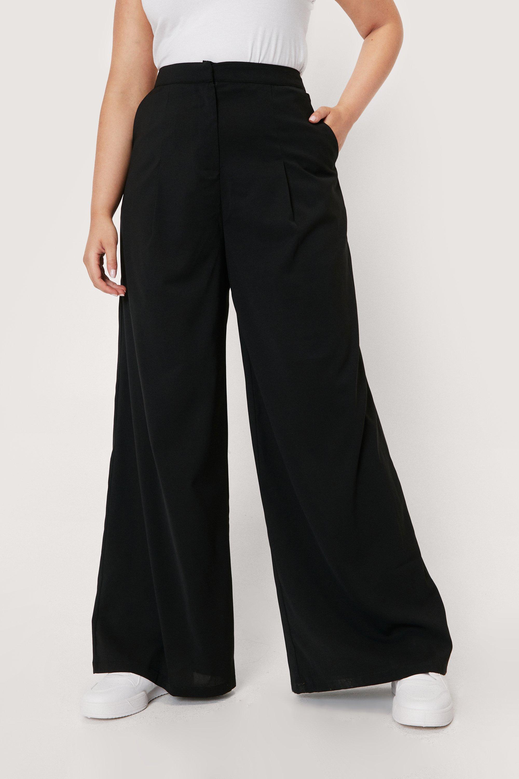 women's trousers high waisted plus size Solid High Rise Straight