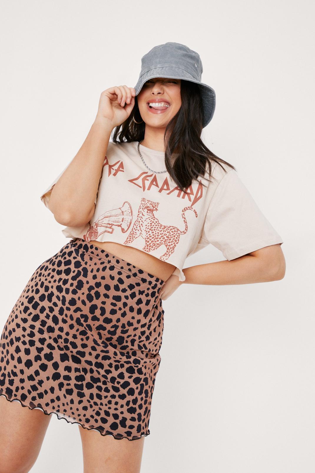 Brown Plus Size Leopard Print Mesh Mini Skirt image number 1