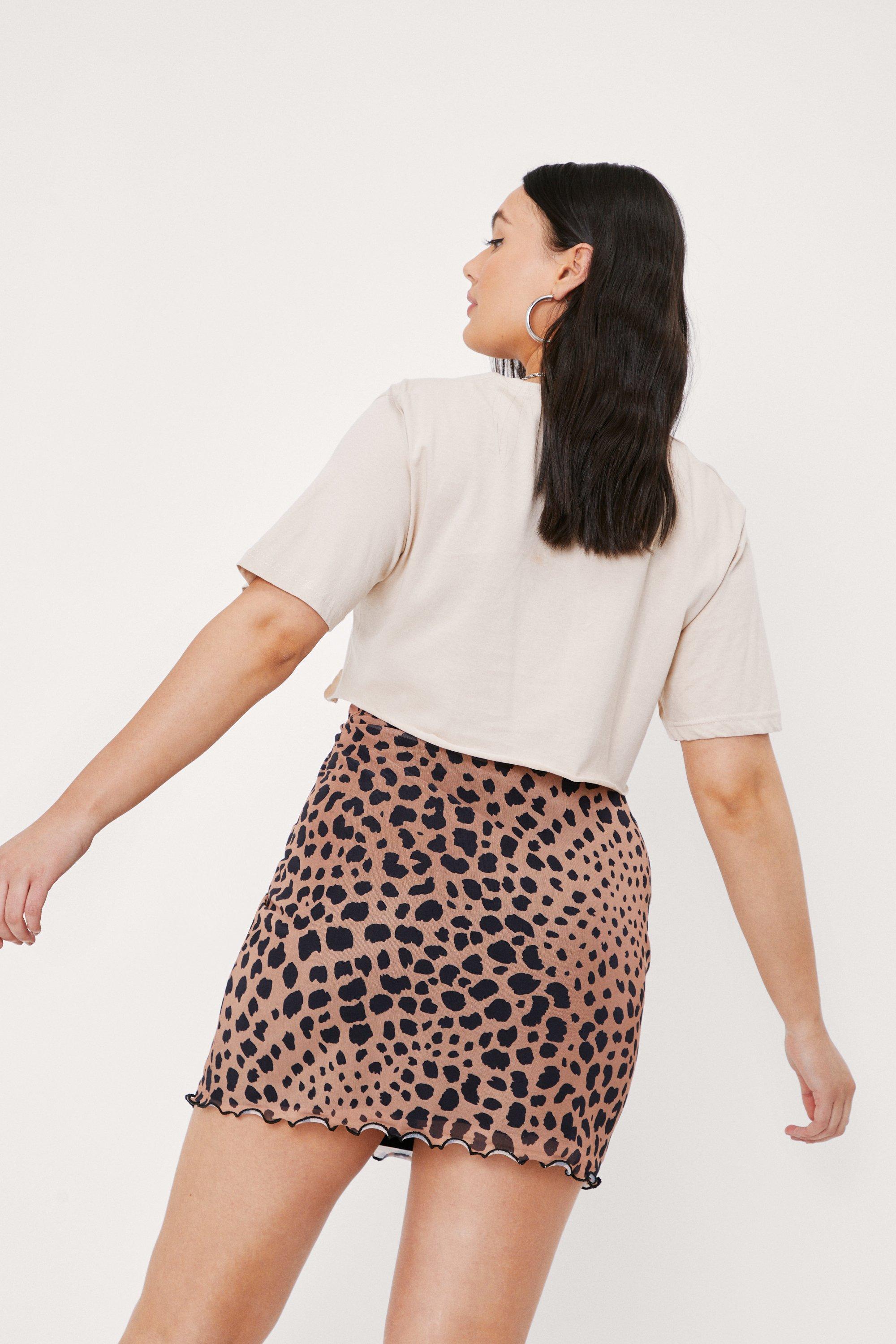 Plus Size Leopard Print Mesh Mini Skirt