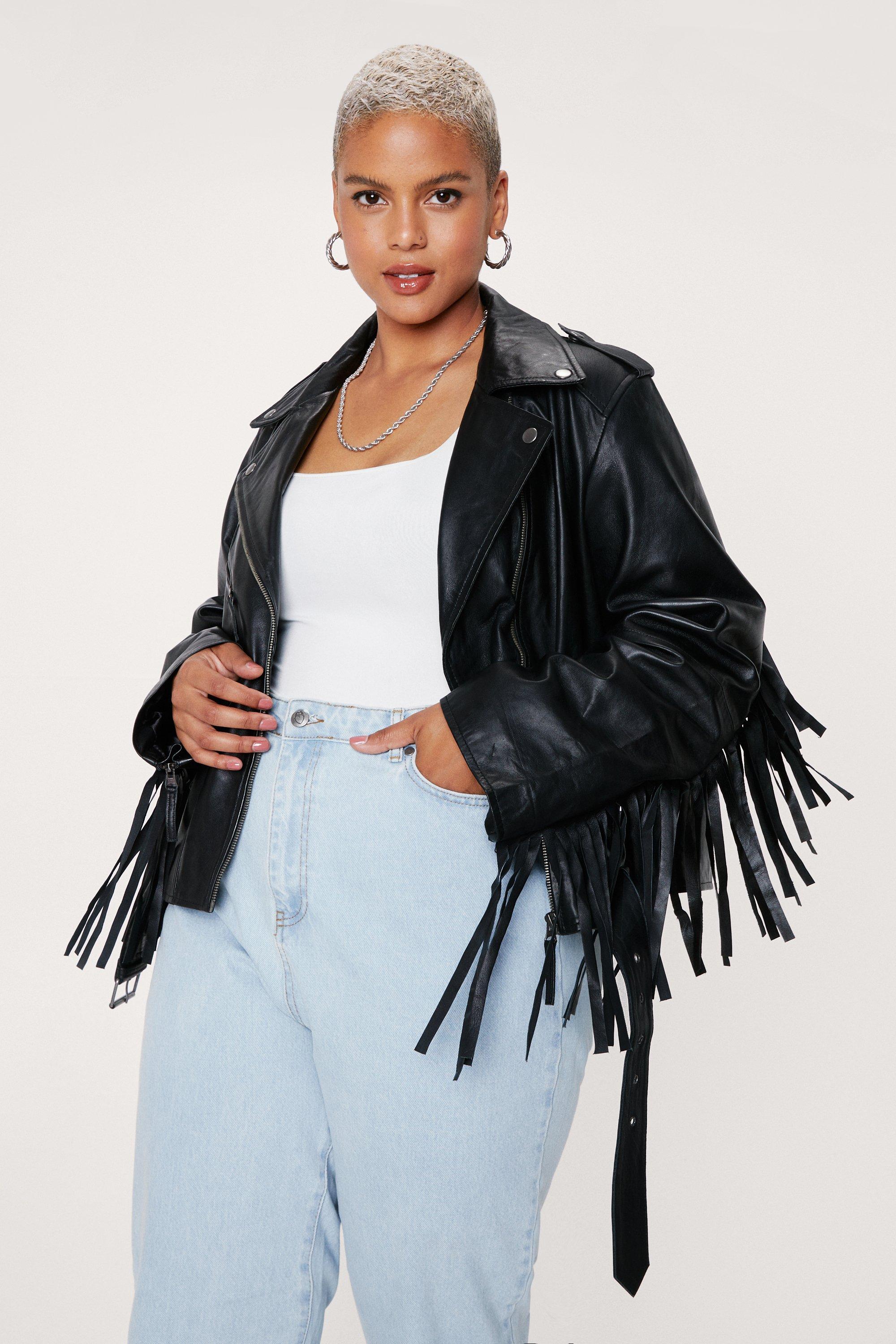 Plus size leather on sale jacket with fringe