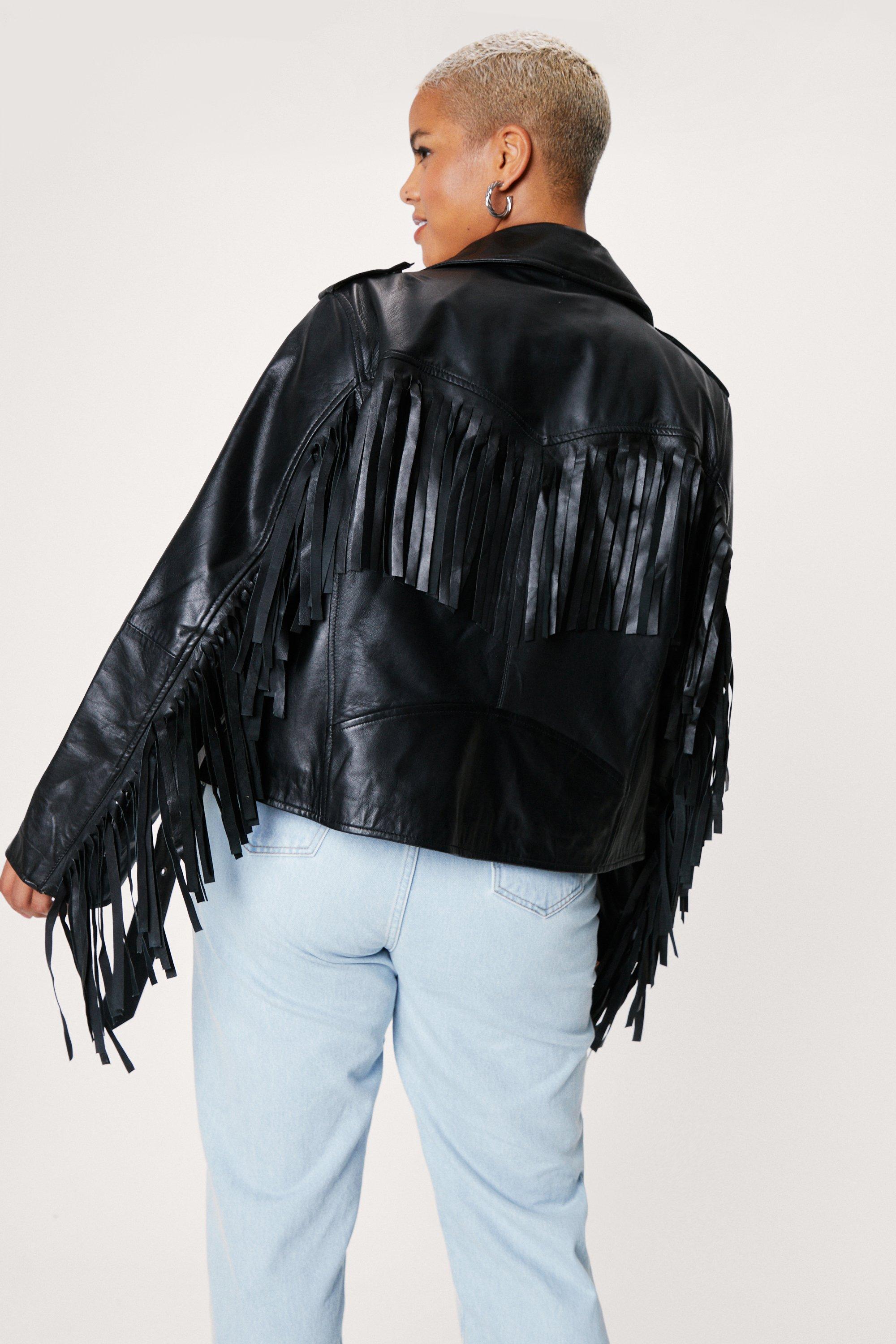 Nasty Gal Womens Plus Size Star Studded Fringe Jacket