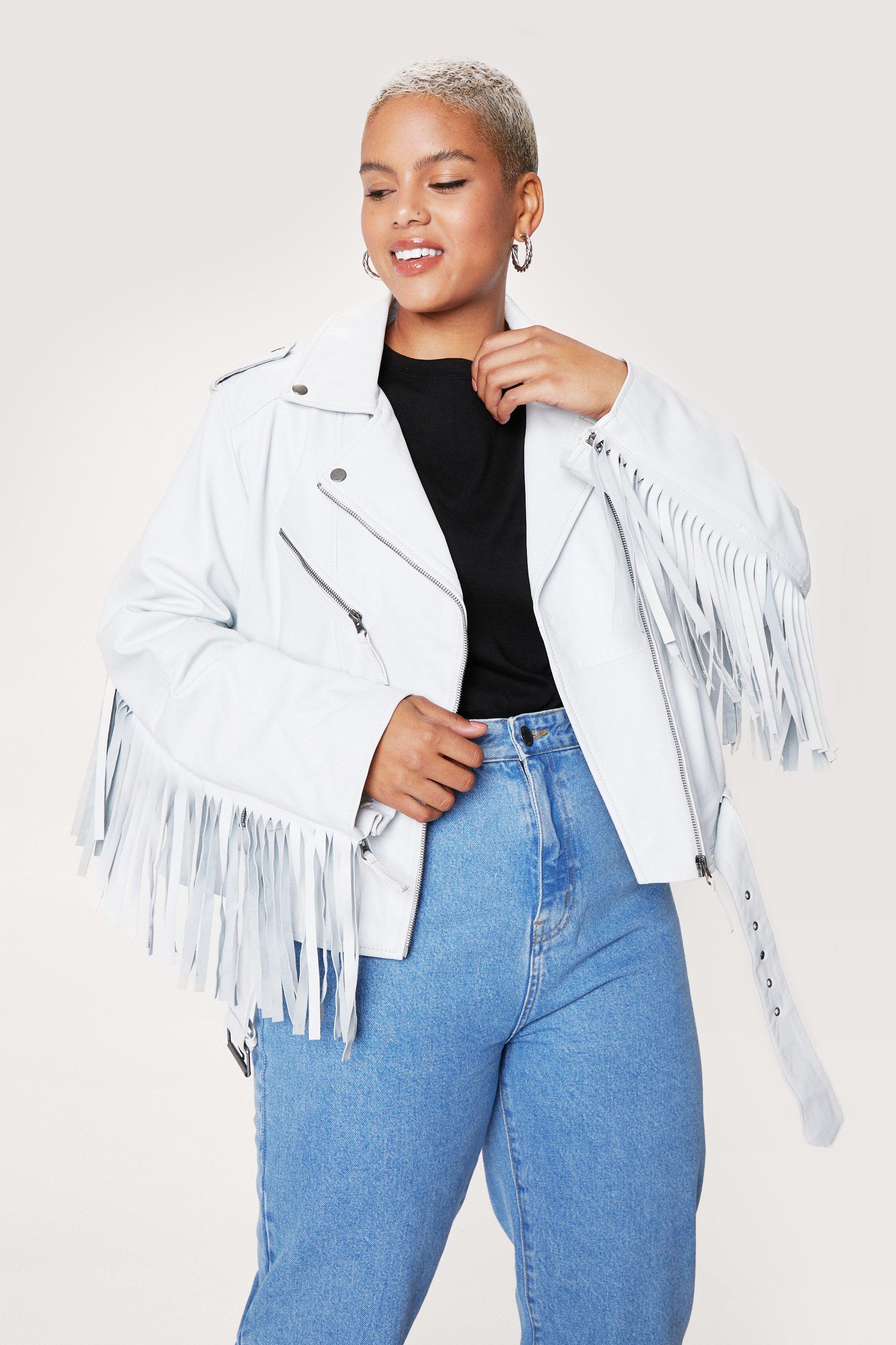 plus size fringe leather jacket