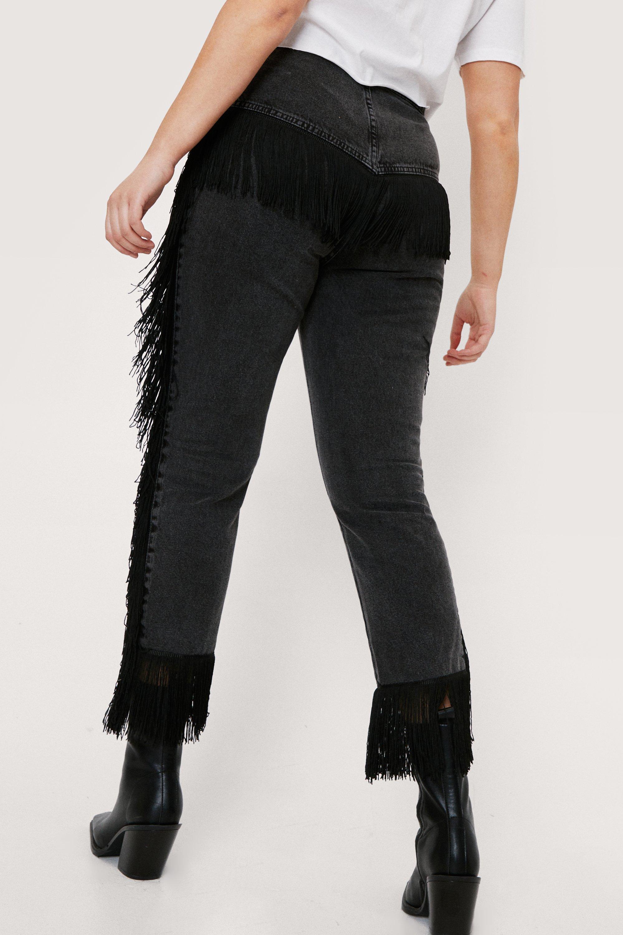Plus Size Fringe Detail Straight Jeans | Nasty Gal
