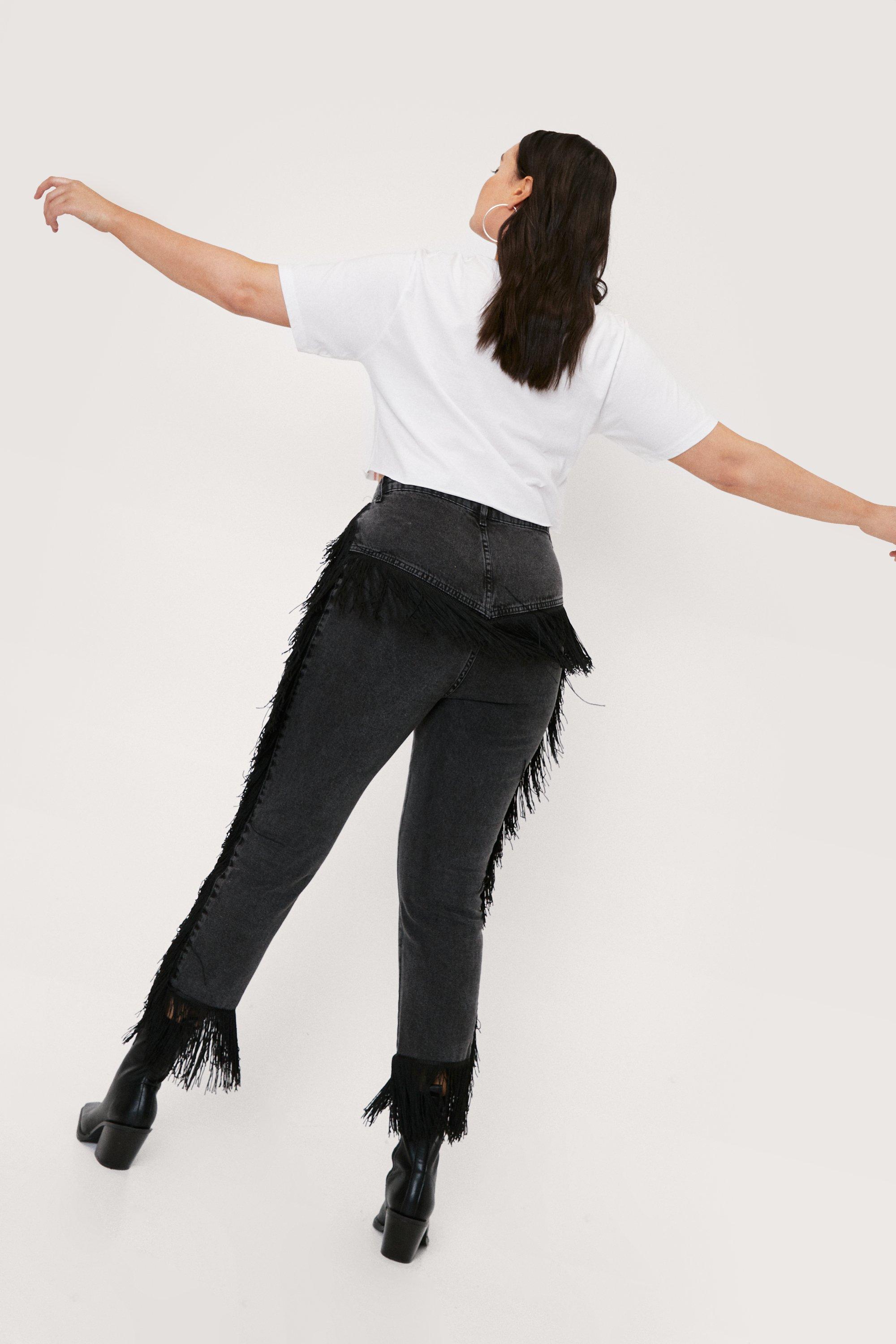 Black jeans with fringe on best sale the side