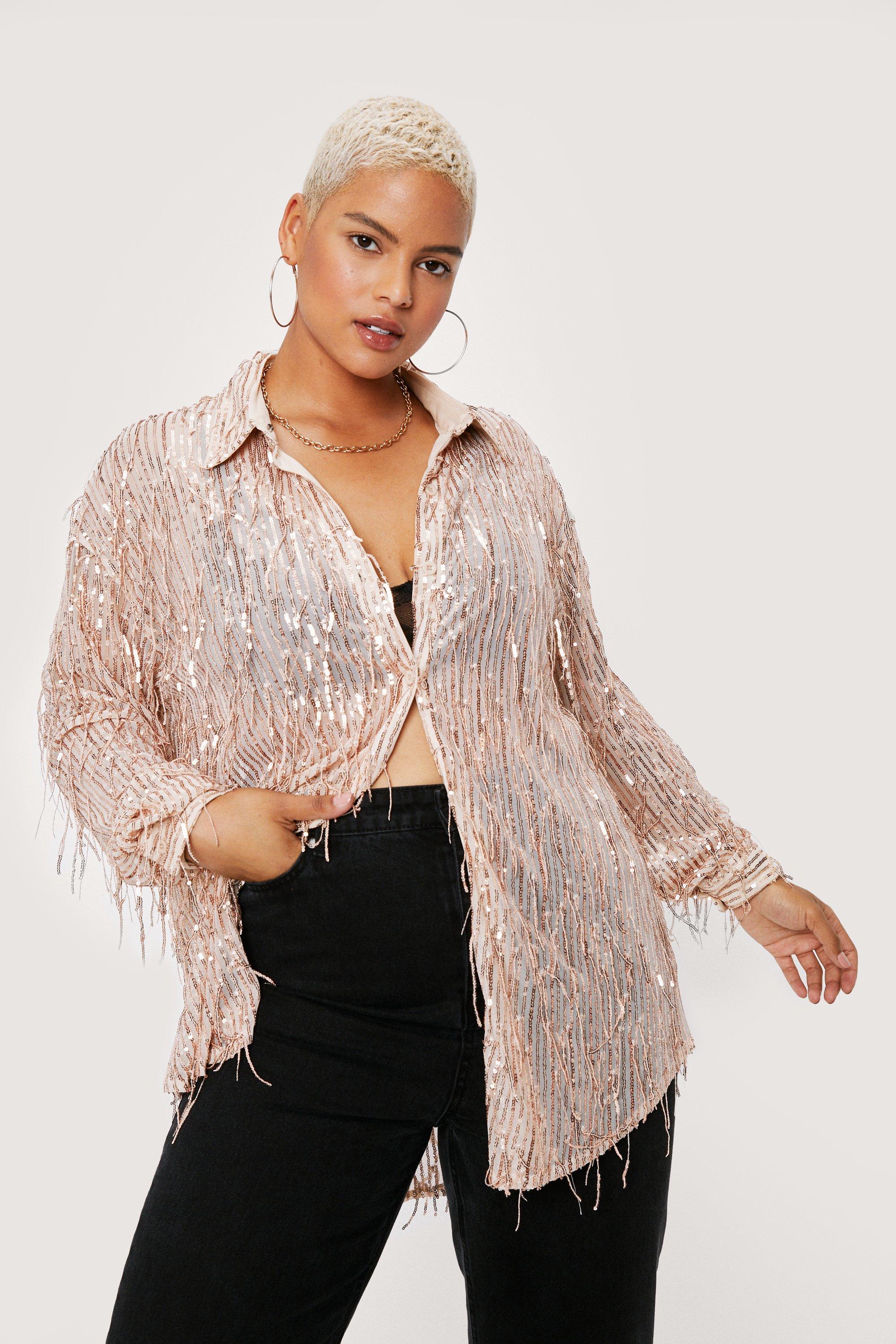 plus size sequin fringe jacket