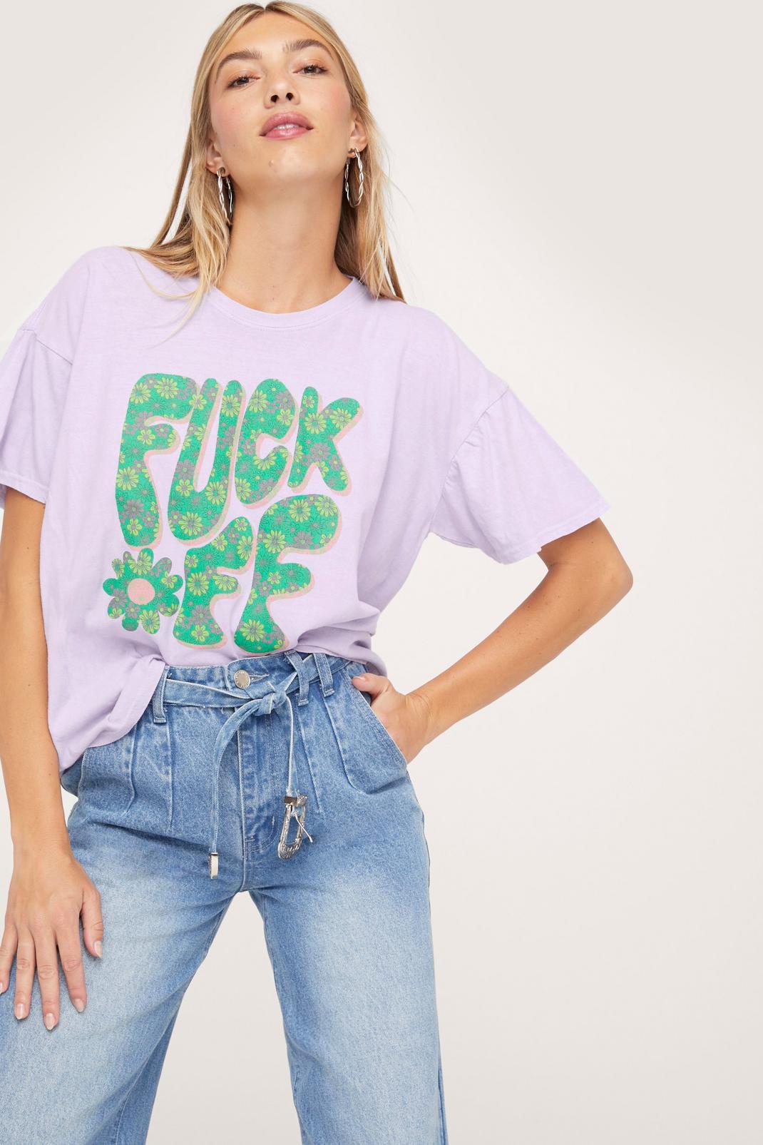 Lilac Fuck Off Short Sleeve Graphic T-Shirt image number 1