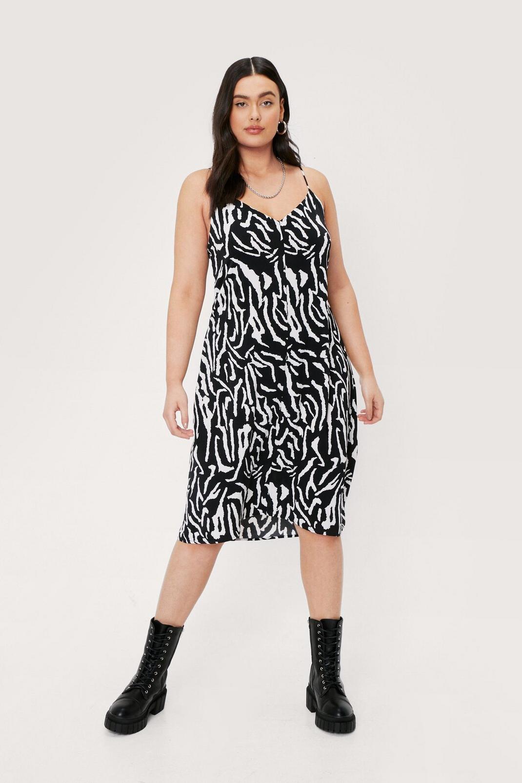 105 Plus Size Zebra Print V Neck Cami Midi Dress image number 2