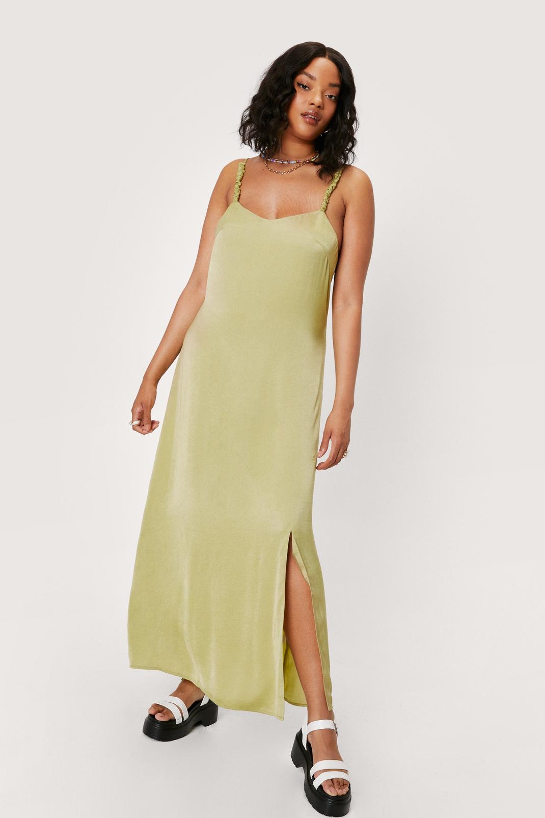 Lime Plus Size Satin Split Hem Maxi Dress image number 1