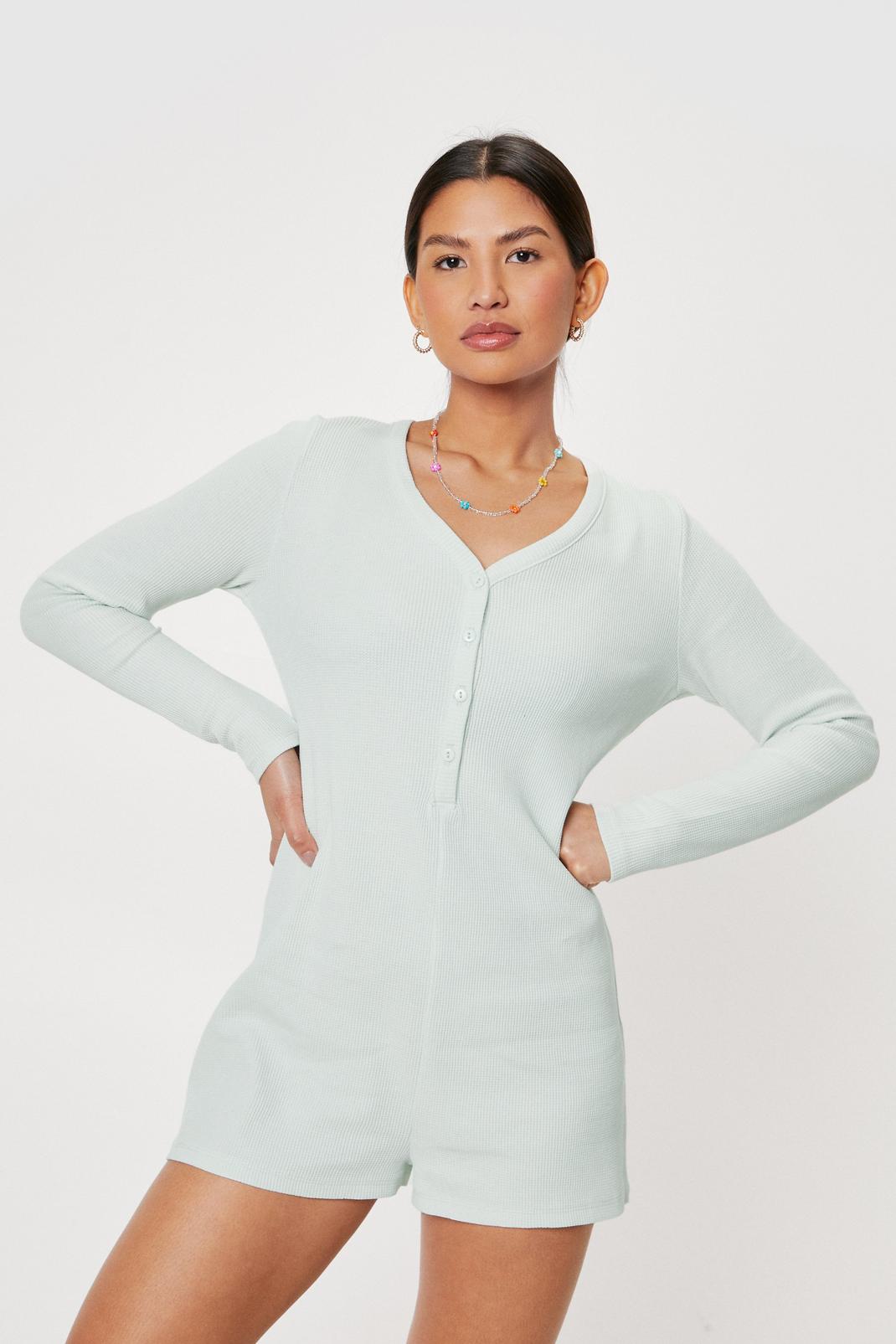 Sage Waffle Button Down Long Sleeve Playsuit image number 1
