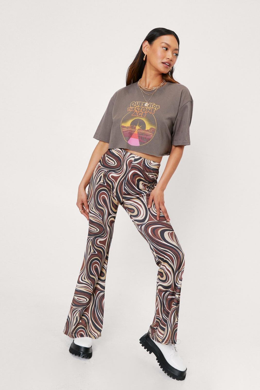 Chocolate Petite High Waisted Marble Print Flare Pants image number 1