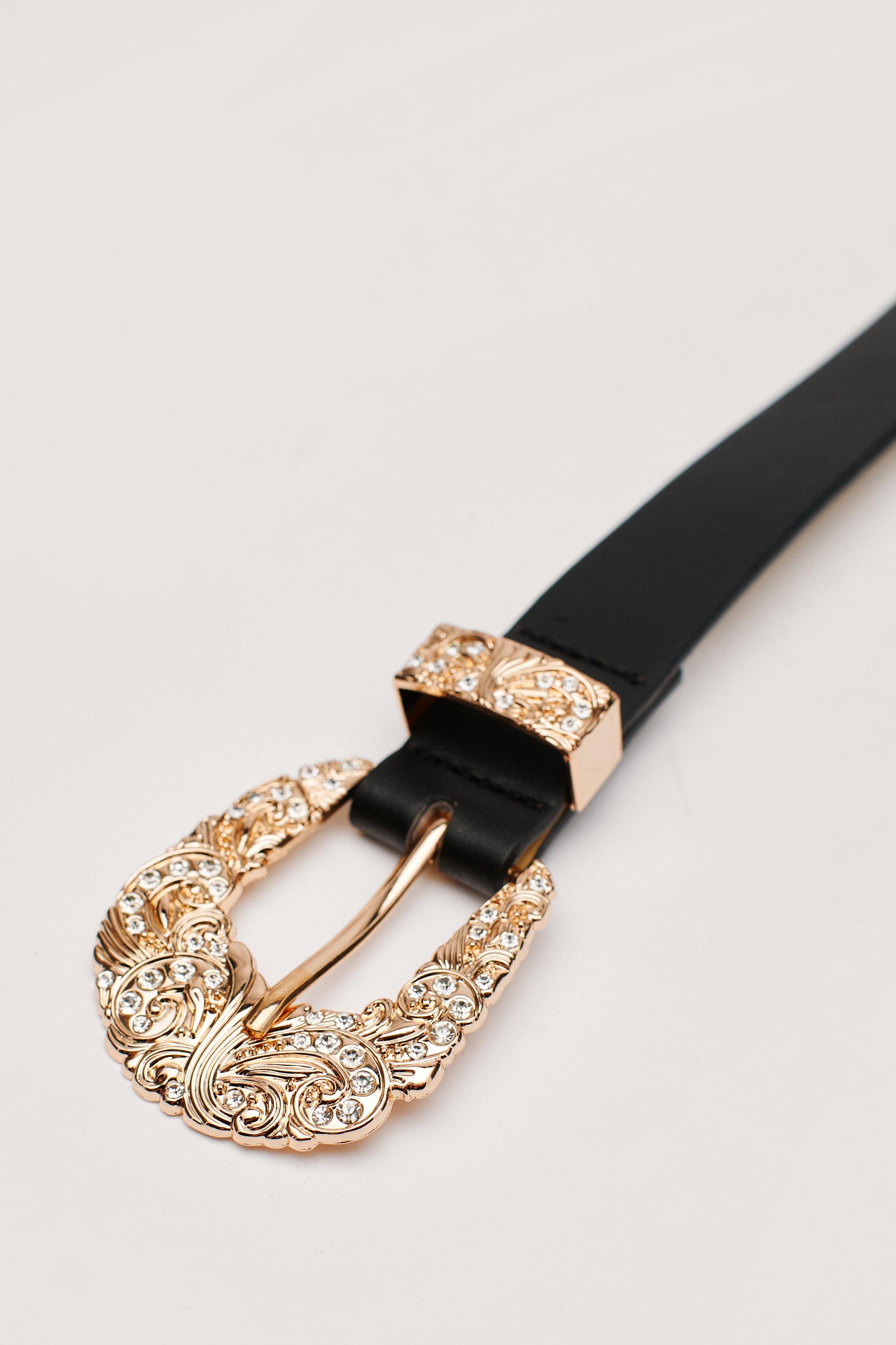 Diamante Buckle Western Faux Leather Belt