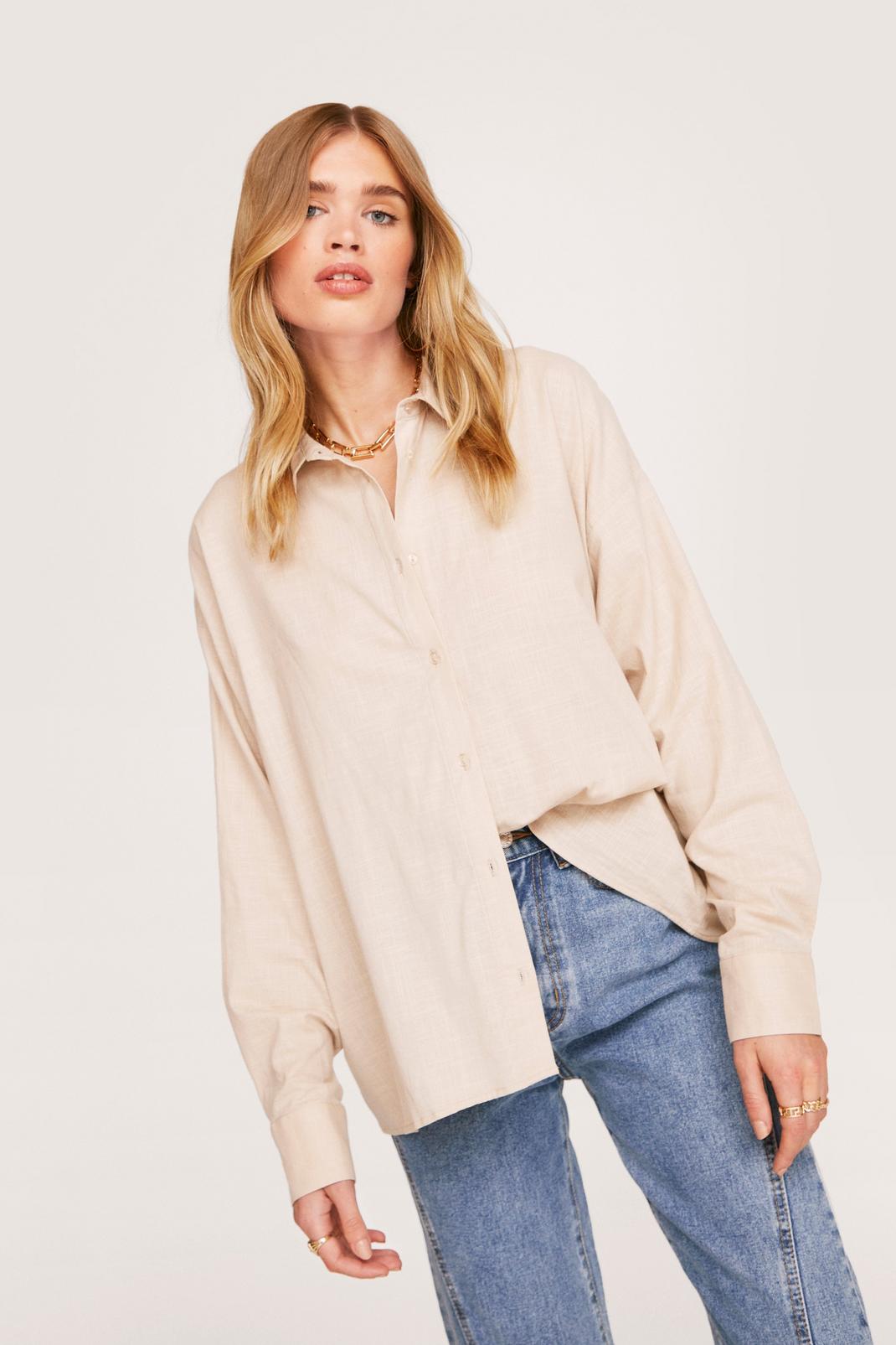 Sand Linen Look Oversized Button Up Shirt image number 1