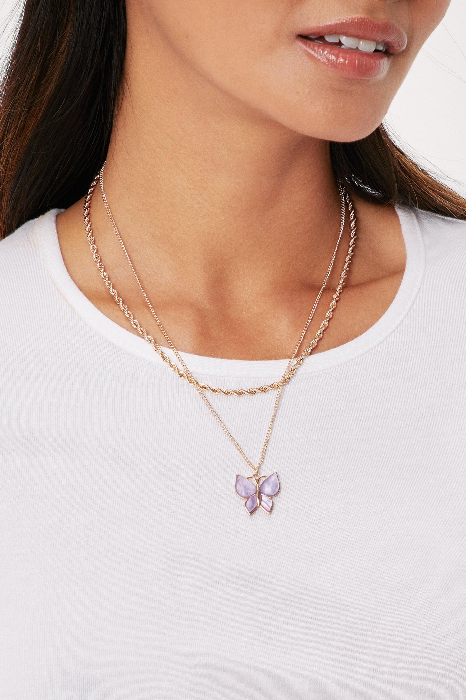 Download Butterfly Double Layered Chain Necklace Nasty Gal