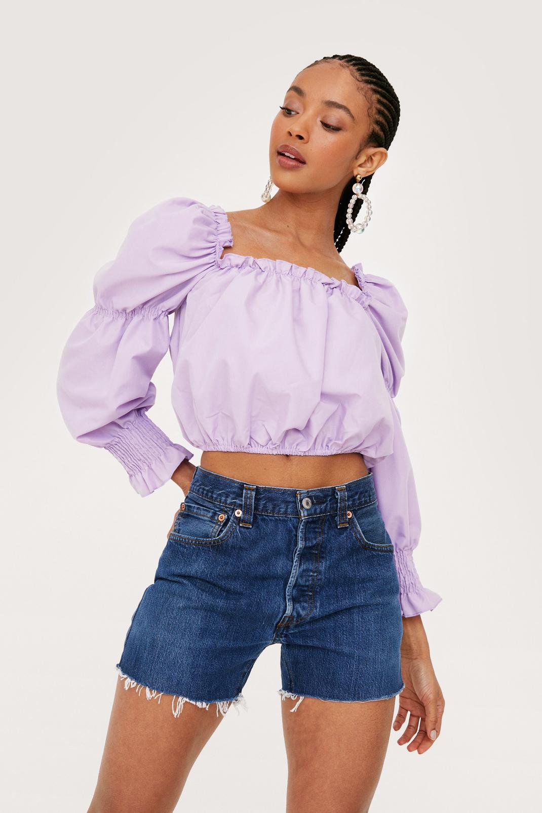 Lilac Puff Sleeve Square Neck Crop Top image number 1