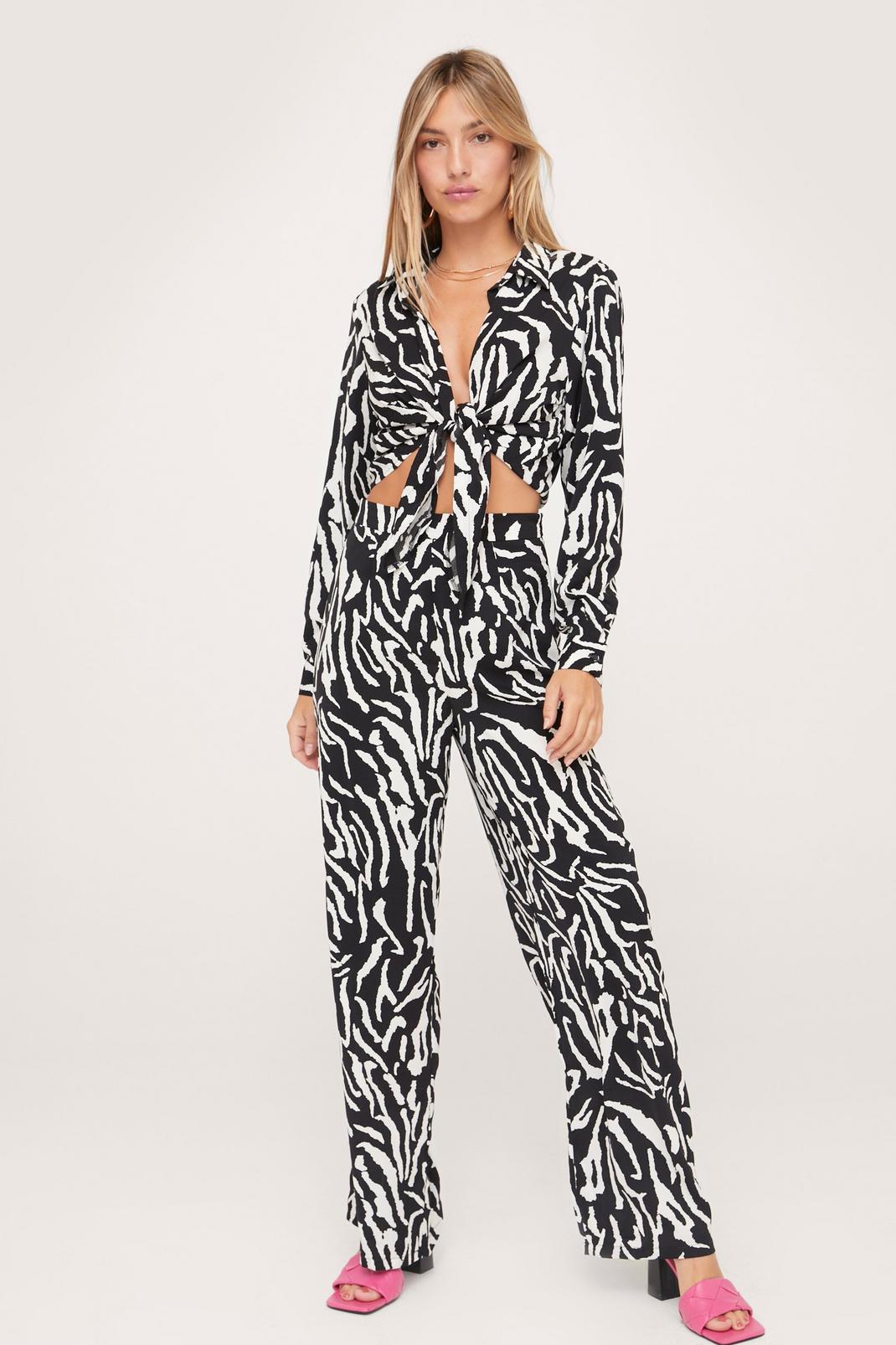 Mono Zebra High Waisted Wide Leg Trousers image number 1