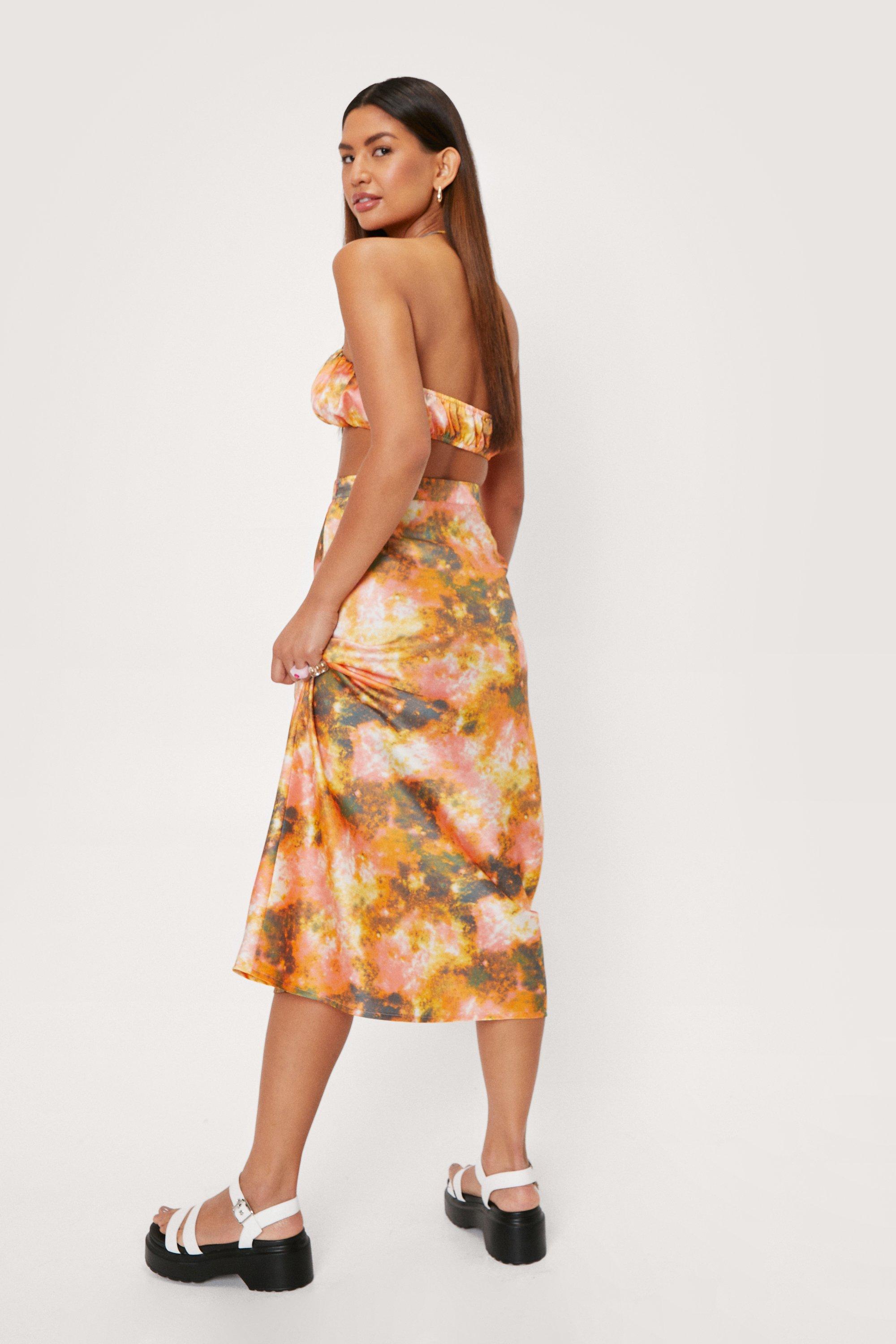 Tie Dye Print High Waisted Midi Skirt Nasty Gal