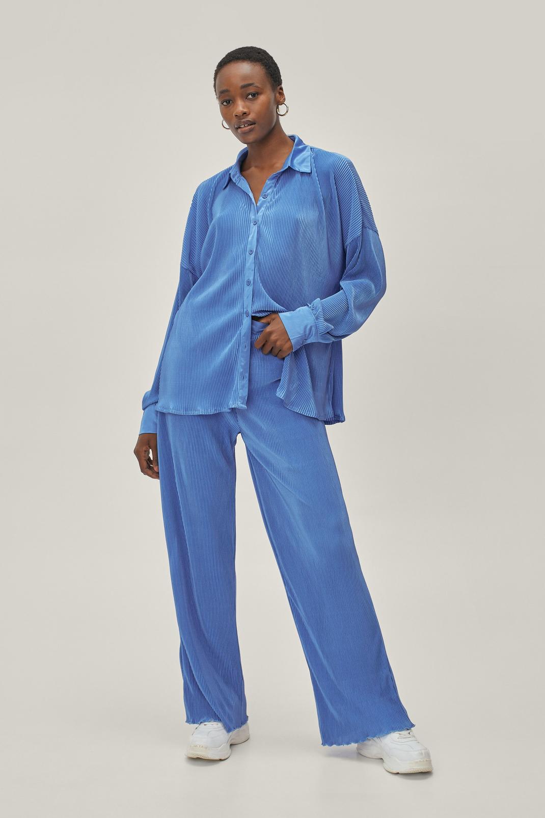 Cobalt High Waisted Plisse Wide Leg Trousers image number 1