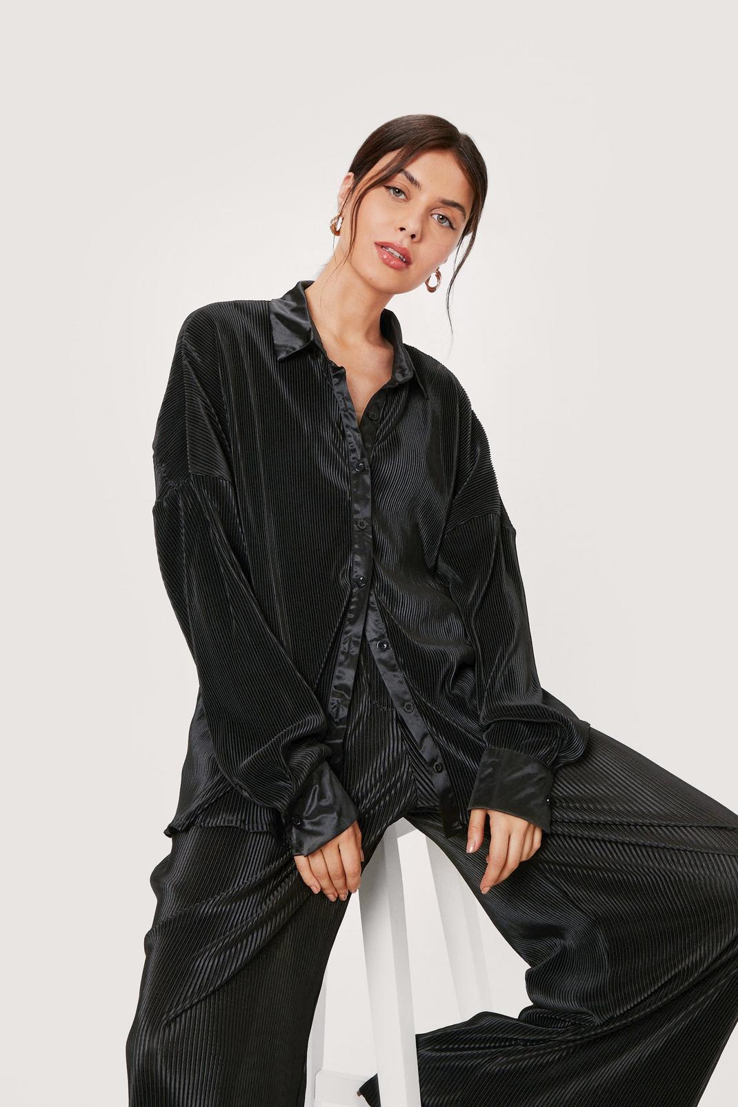 Plisse Oversized Button Down Shirt Co Ord image number 2