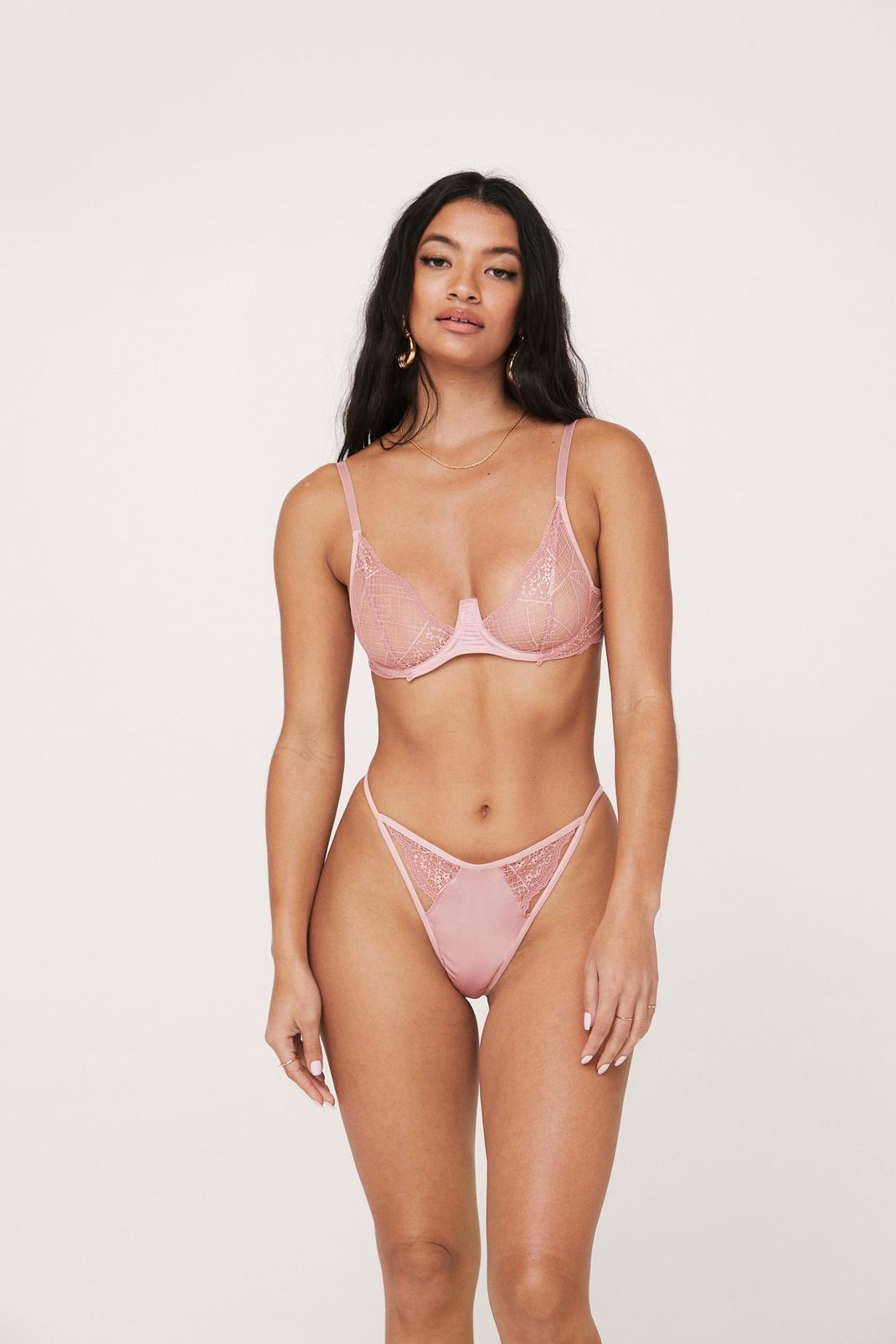 Neon Pink Ring Detail Underwired Lingerie Set