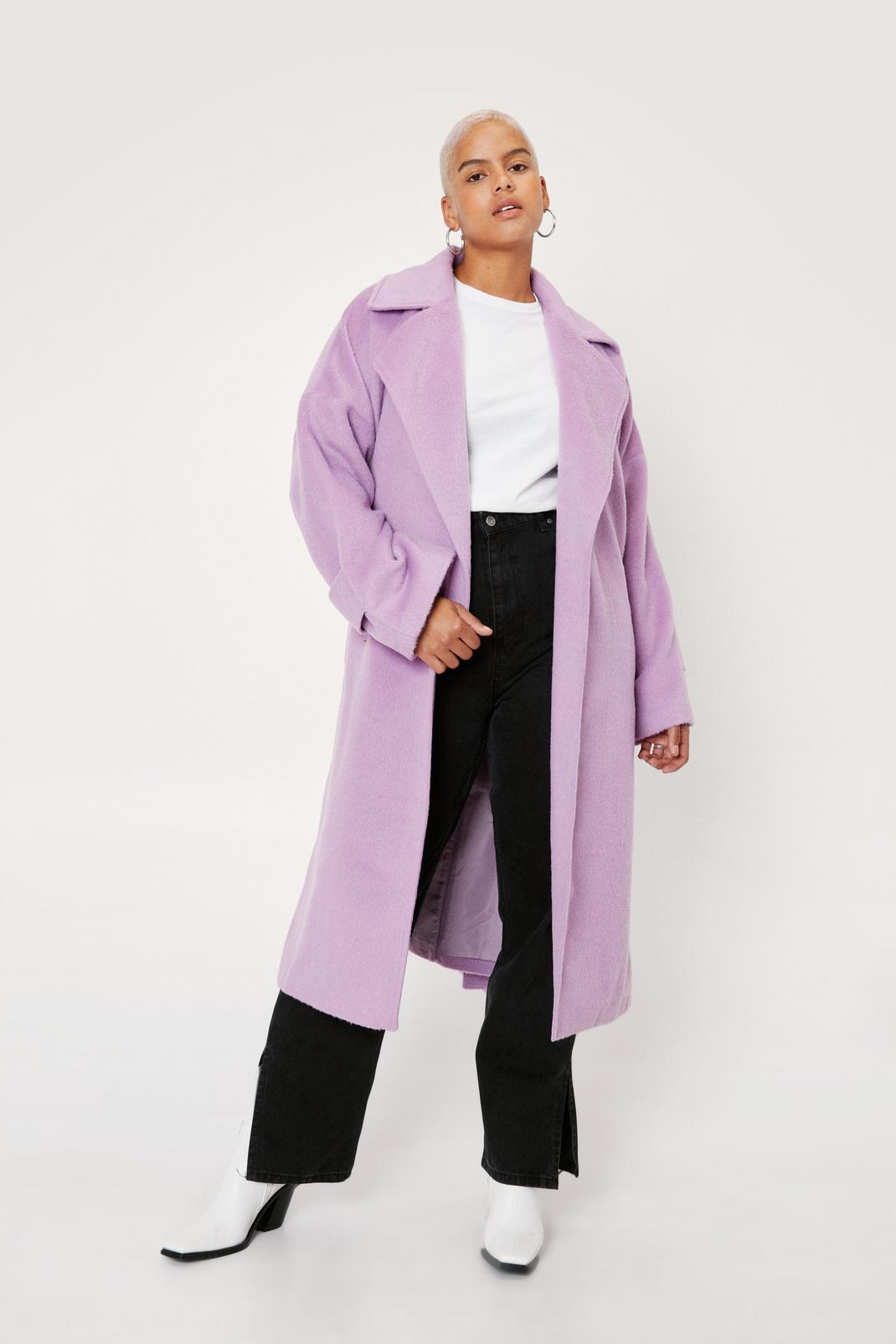 Plus Size Belted Longline Wool Look Coat image number 1