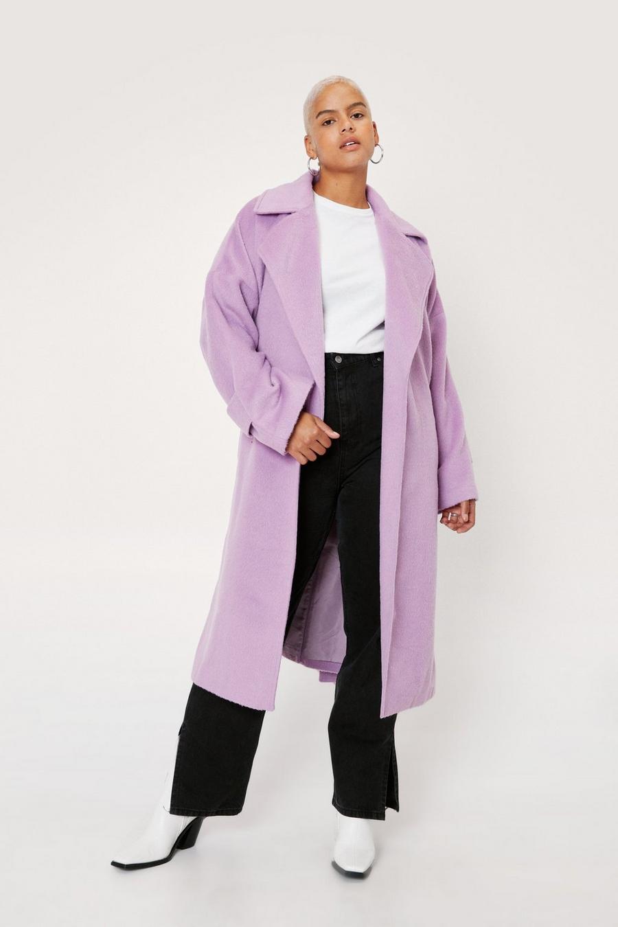Plus Size Belted Longline Wool Look Coat