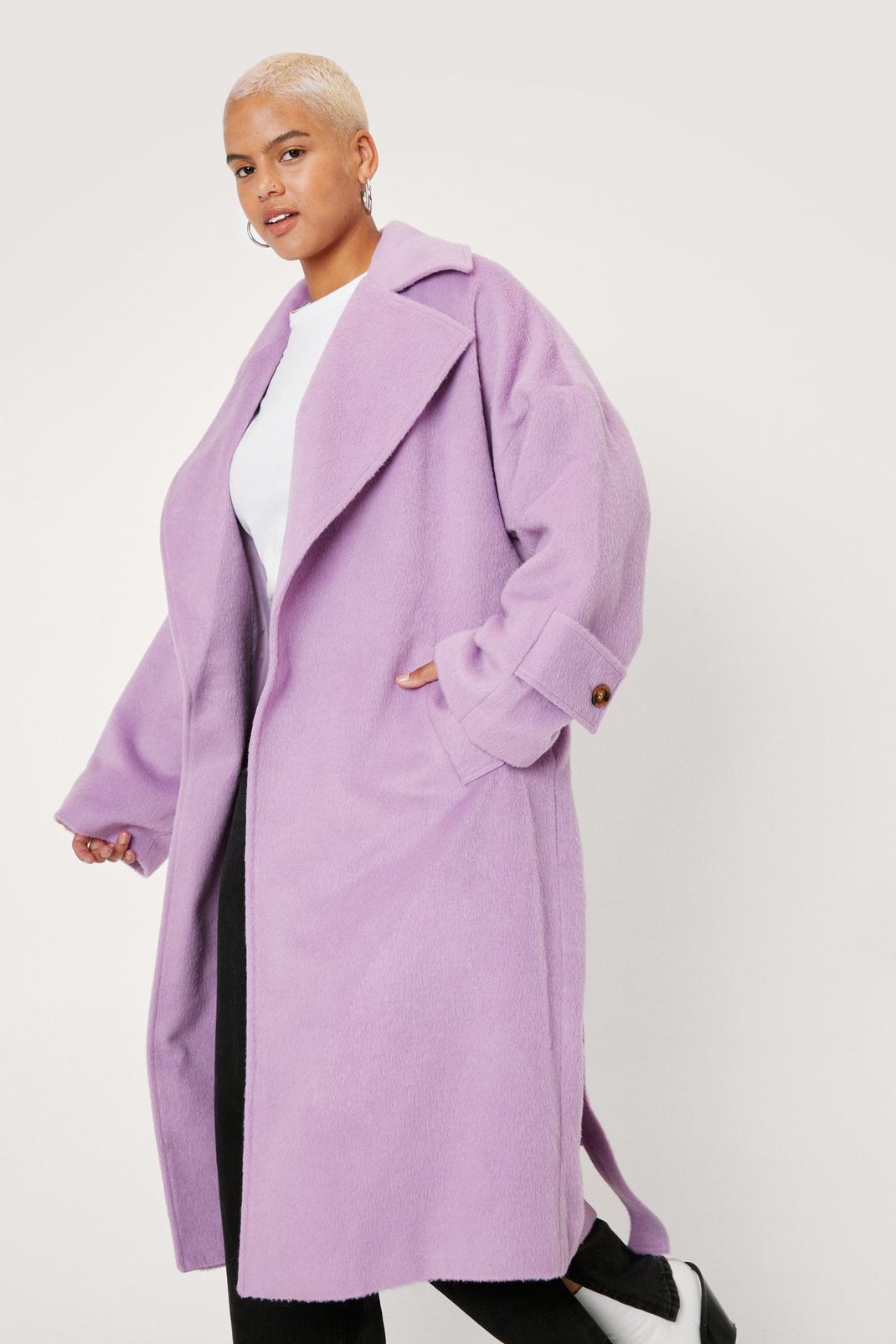 137 Plus Size Belted Longline Wool Look Coat image number 2