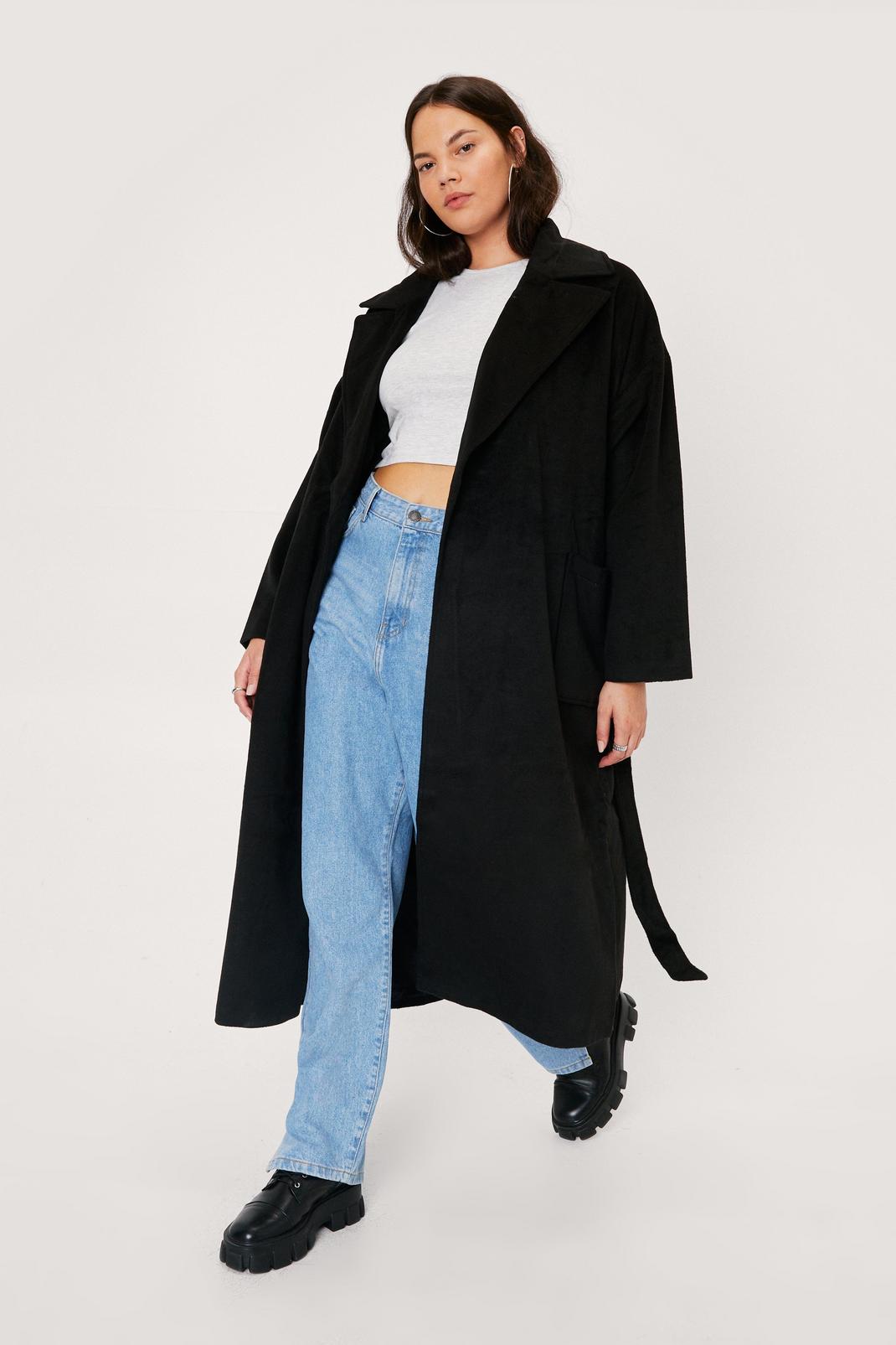 105 Plus Size Oversized Belted Wool Look Coat image number 2