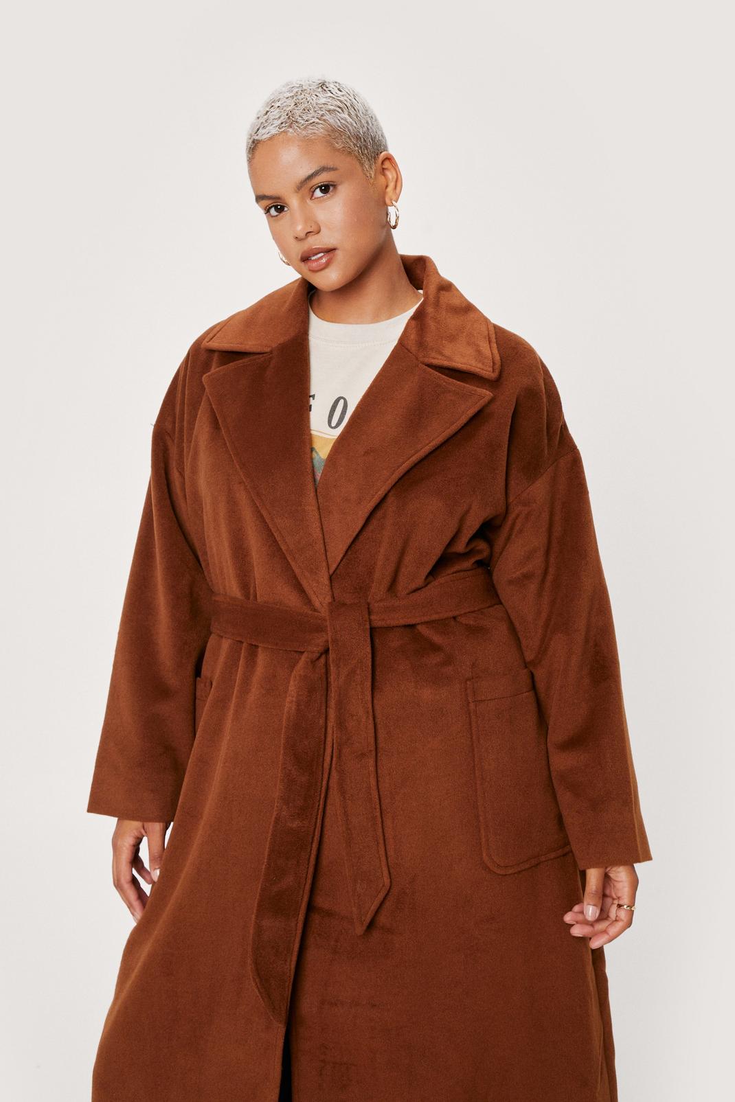 186 Plus Size Oversized Belted Wool Look Coat image number 2