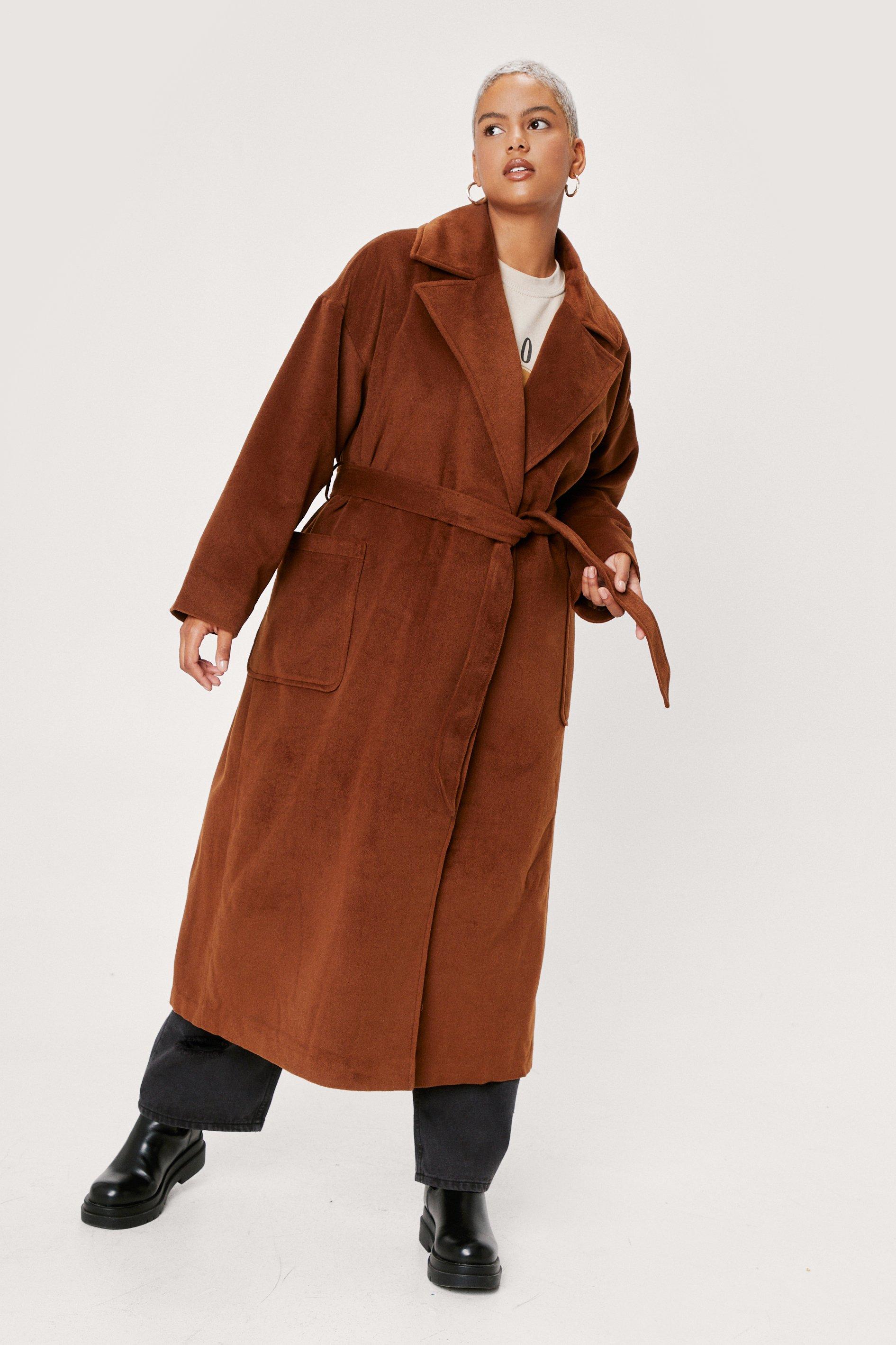 Plus size 2024 belted coat