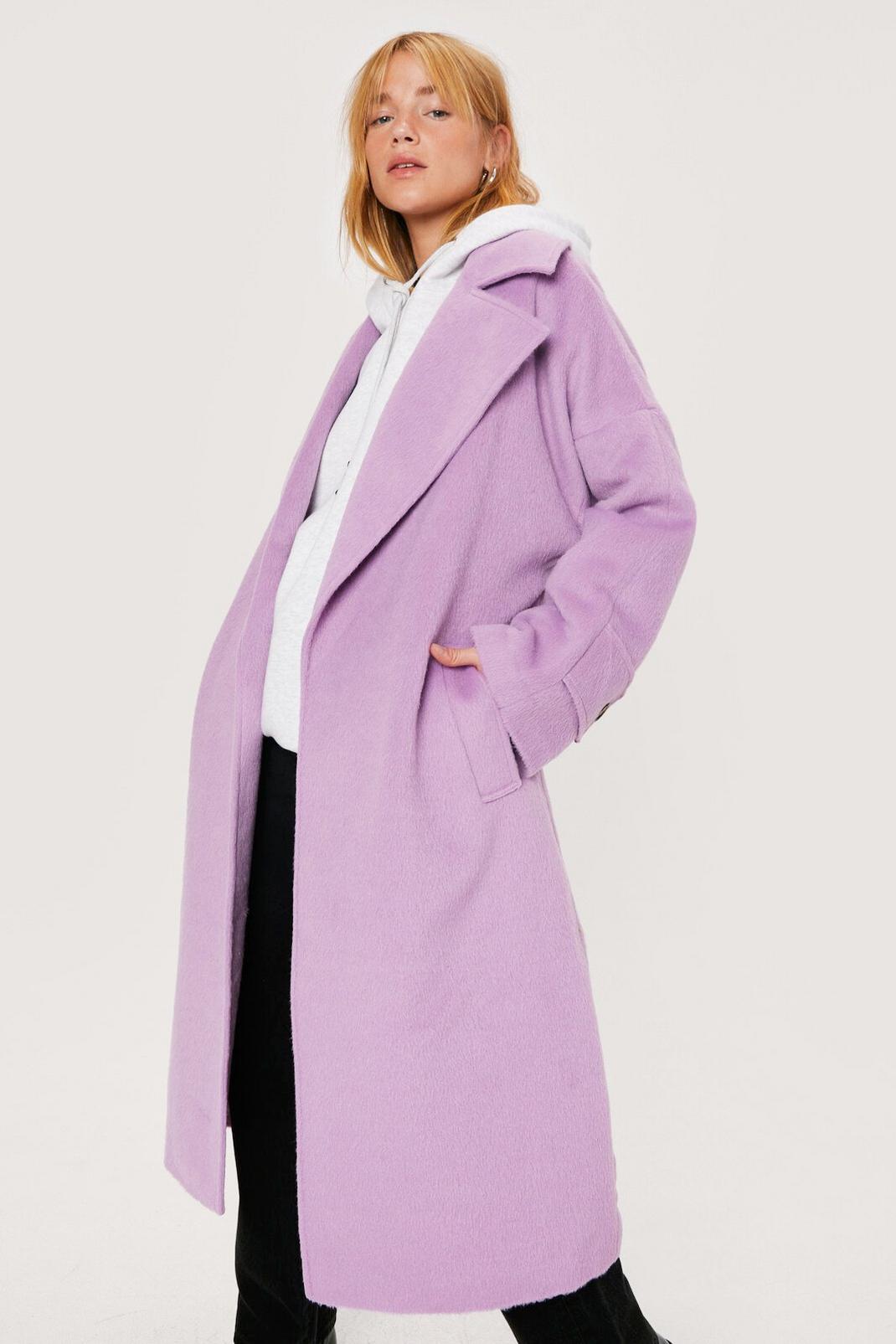 Lilac Petite Double Breasted Wool Look Belted Coat image number 1