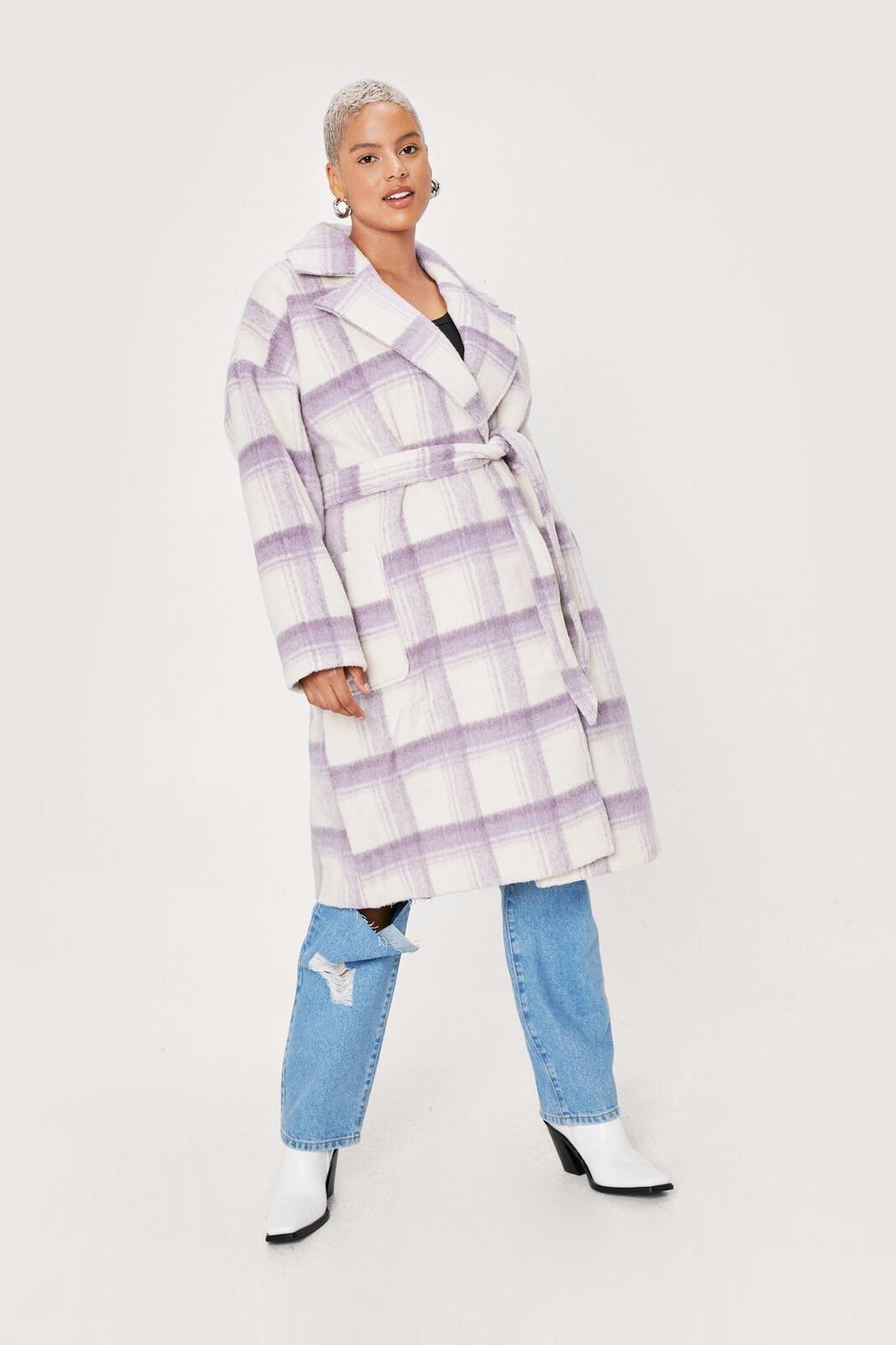 137 Plus Size Lilac Check Wool Look Coat image number 2