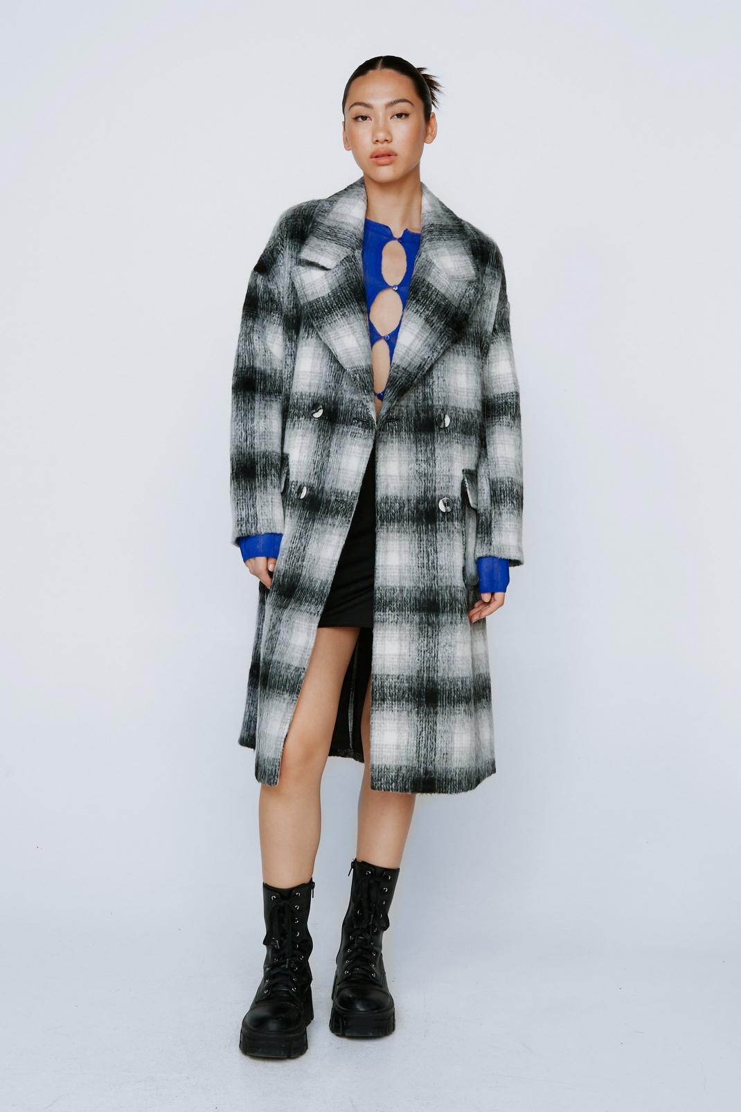 105 Petite Check Print Double Breasted Coat image number 2