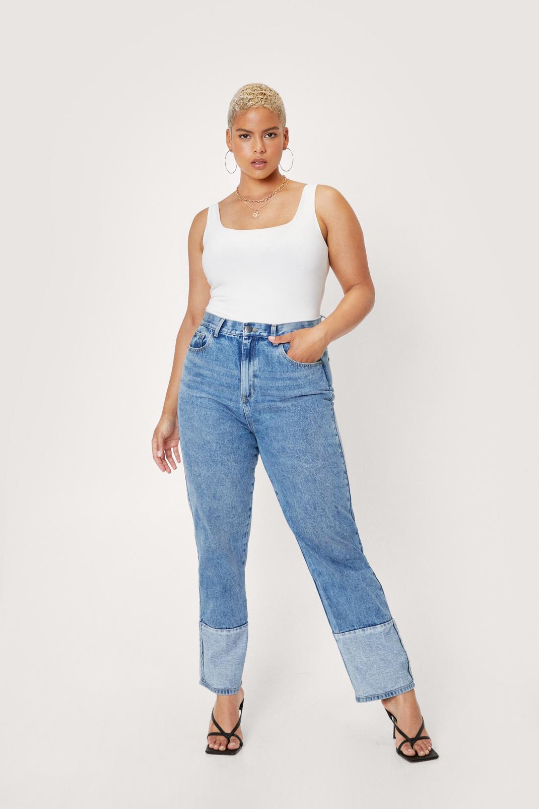 432 Plus Size Organic Denim Contrast Hem Jeans image number 1
