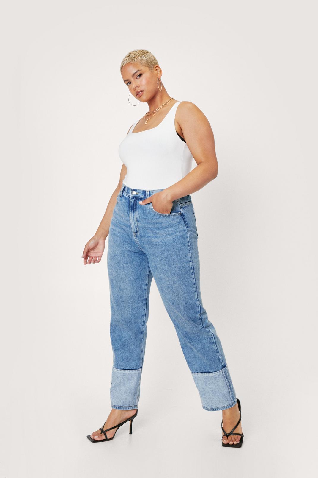 432 Plus Size Organic Denim Contrast Hem Jeans image number 2