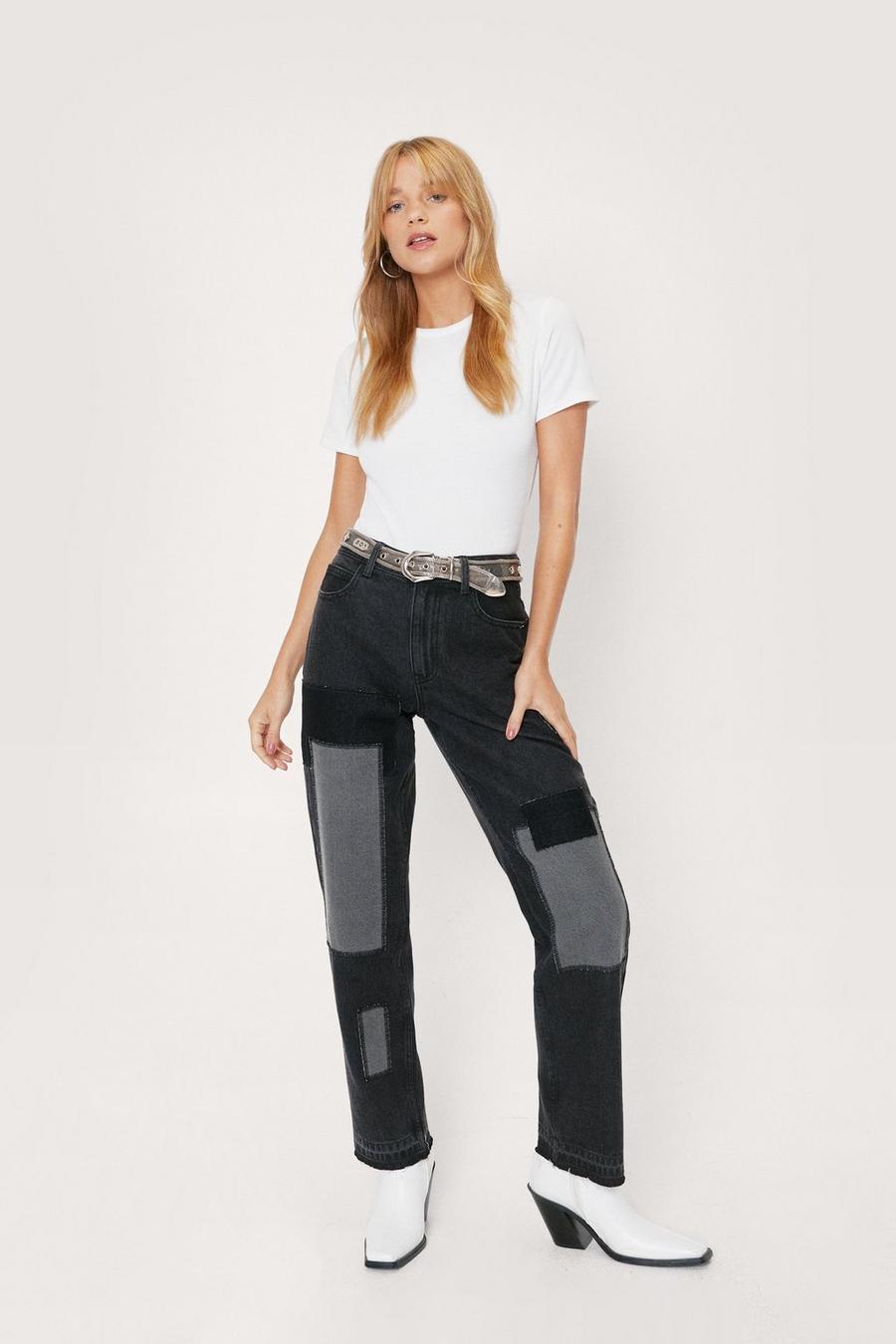 Petite Organic Denim Patchwork Straight Leg Jeans