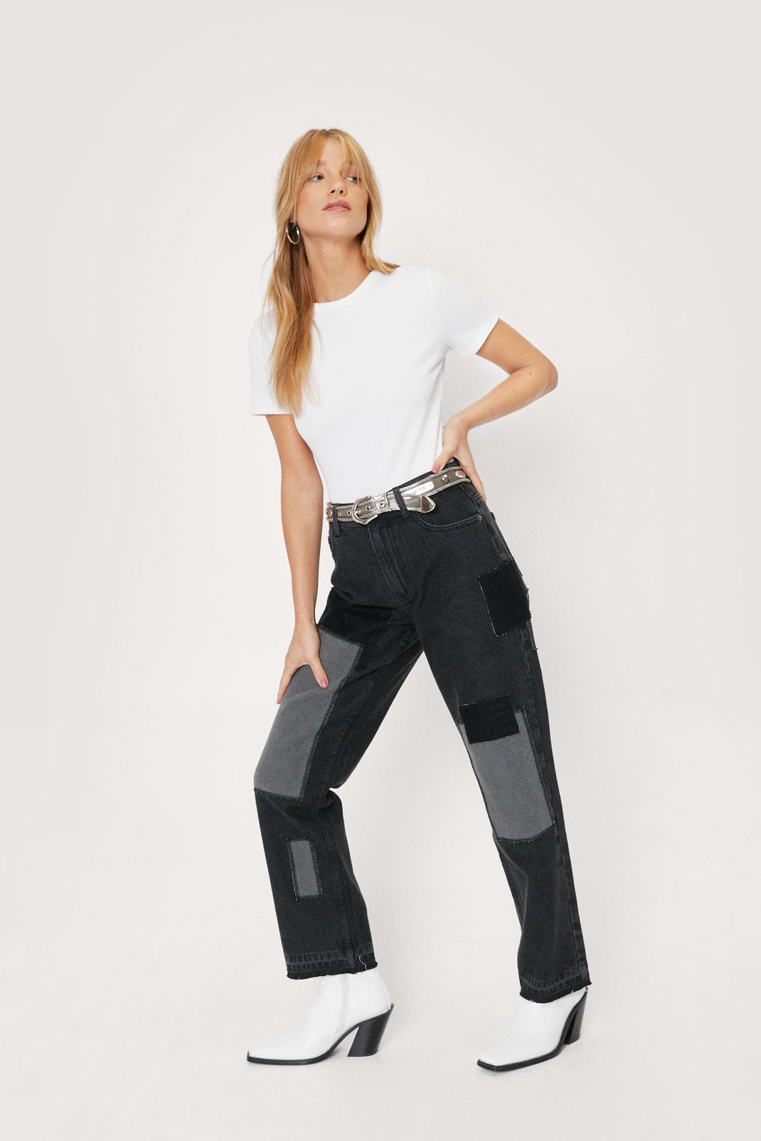 436 Petite Organic Denim Patchwork Straight Leg Jeans image number 2