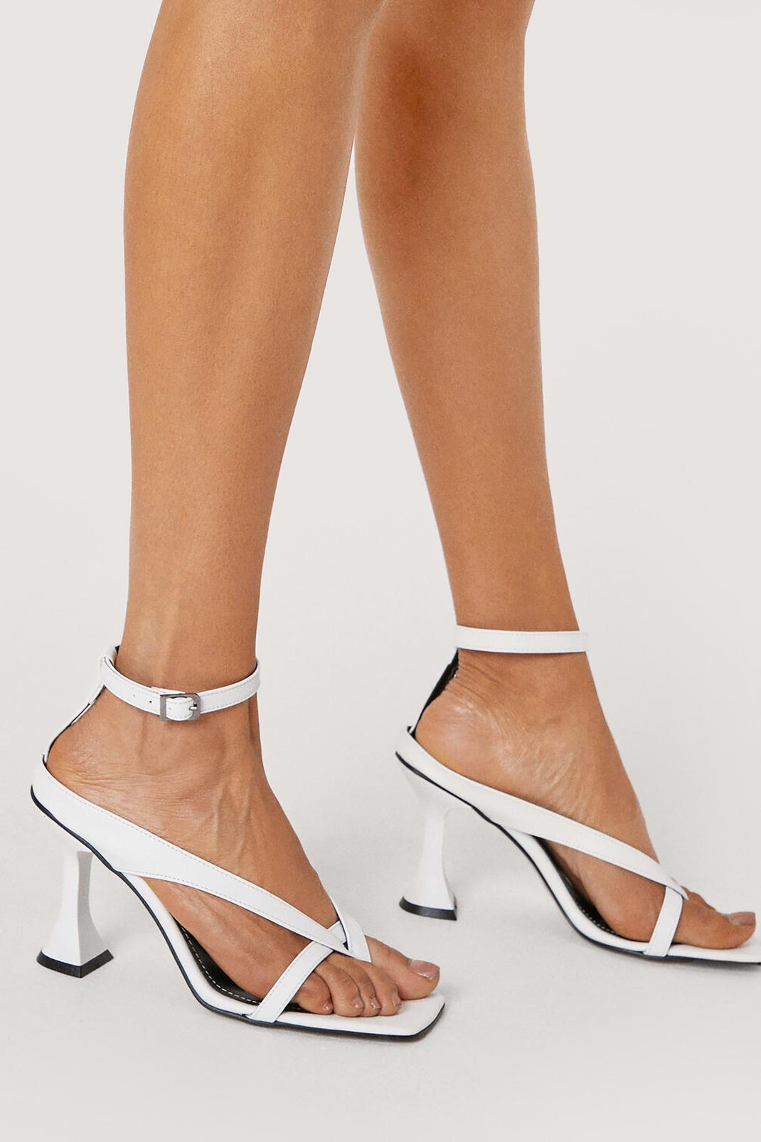 White Faux Leather Toe Thong Strappy Heels image number 1
